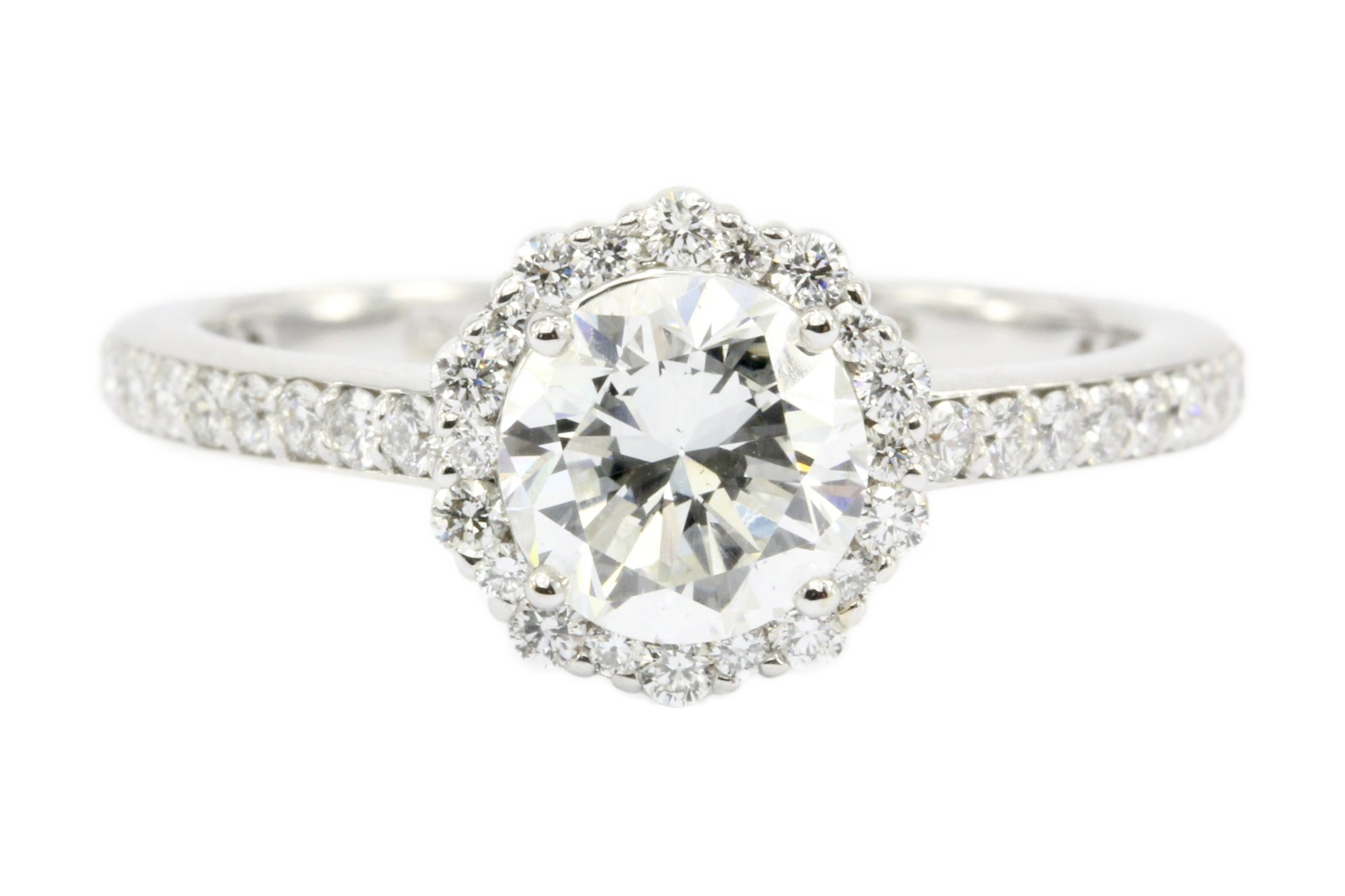 18K White Gold 1.04 Carat Diamond Halo Engagement Ring 1.6 CTW - Queen May