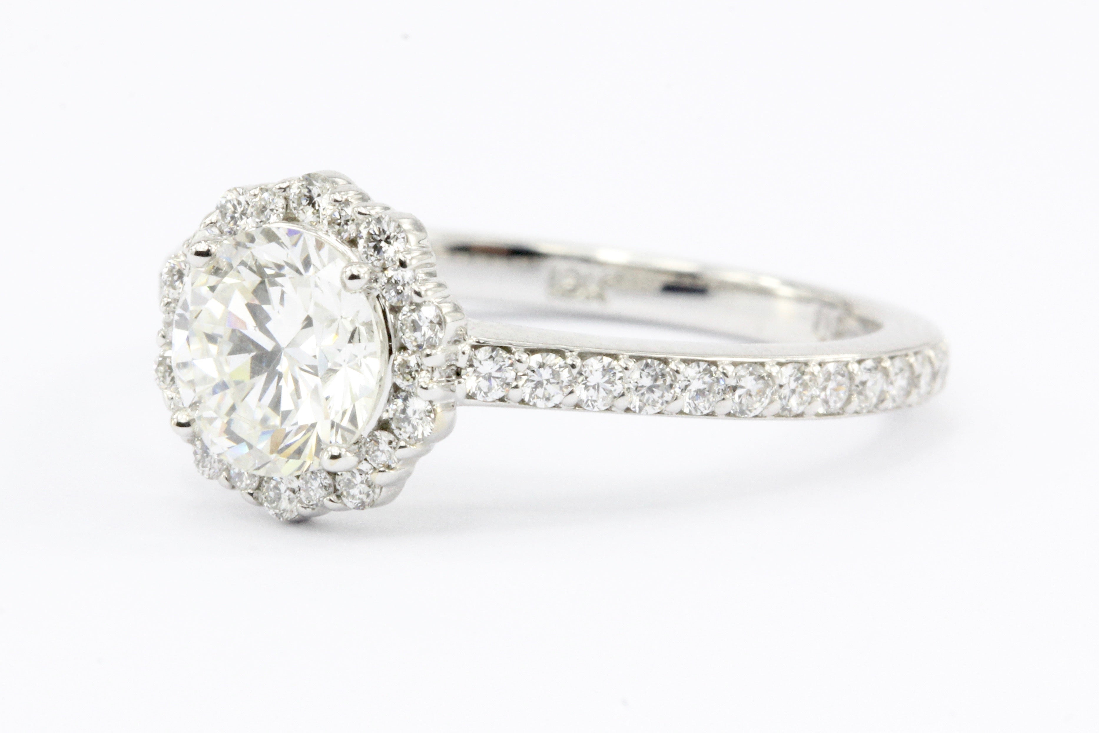 18K White Gold 1.04 Carat Diamond Halo Engagement Ring 1.6 CTW - Queen May