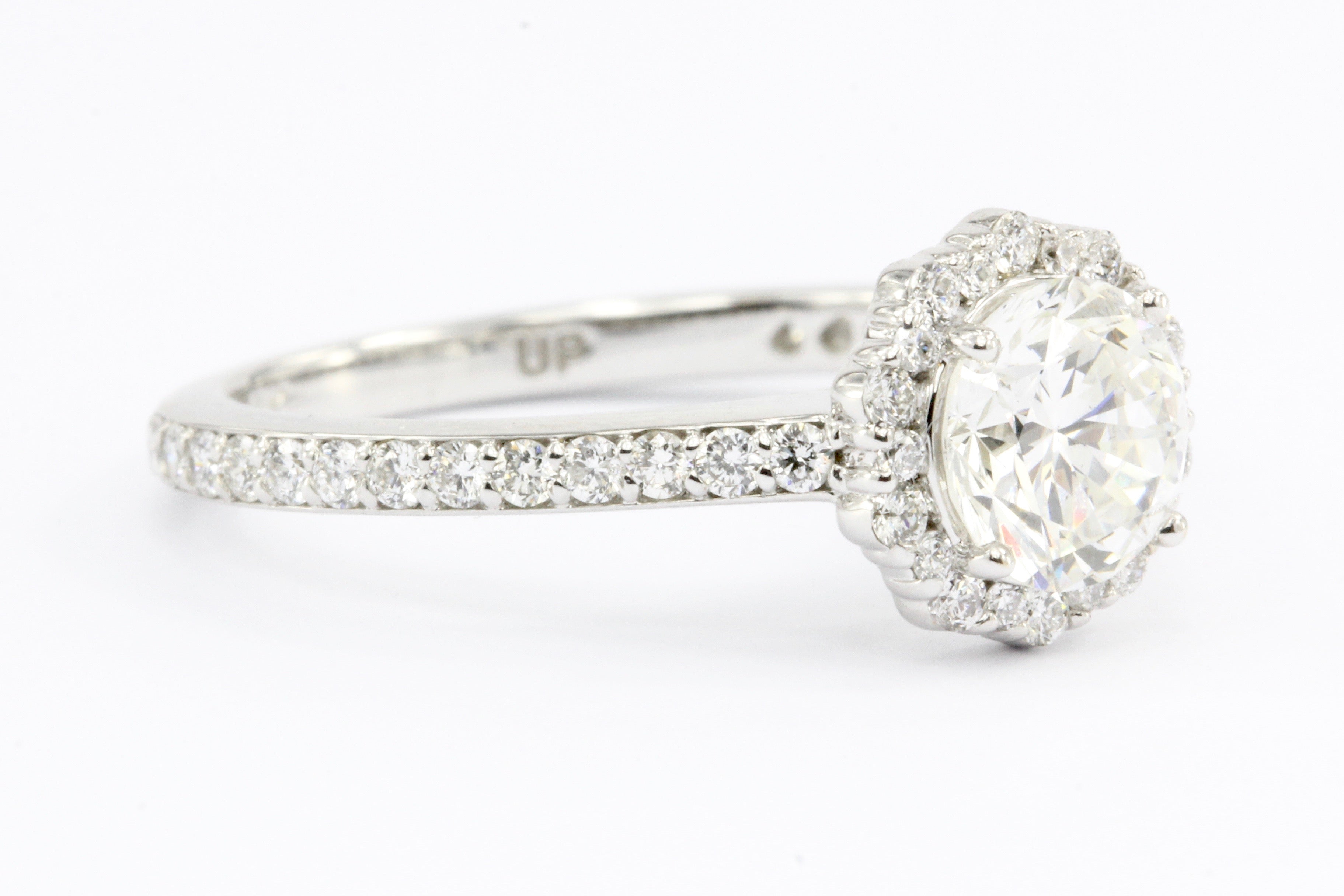 18K White Gold 1.04 Carat Diamond Halo Engagement Ring 1.6 CTW - Queen May