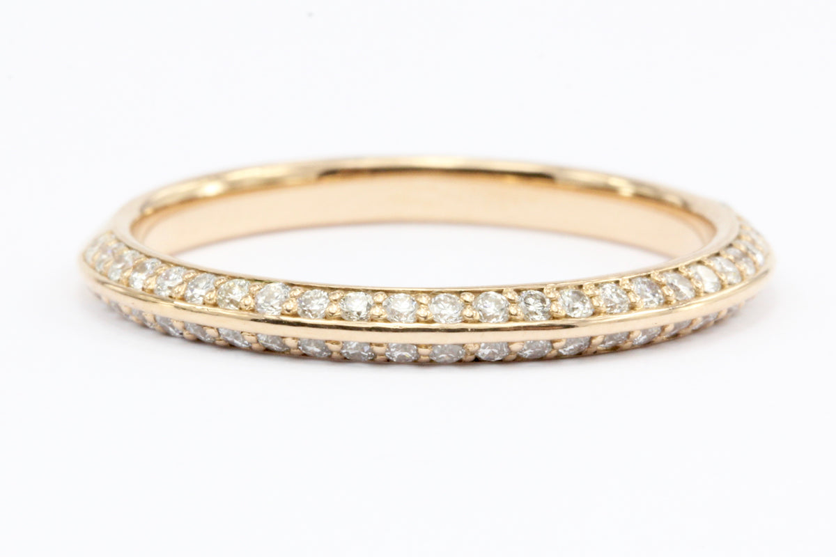 18K Rose / Pink Gold Half Eternity Knife Edge Wedding Band Ring - Queen May