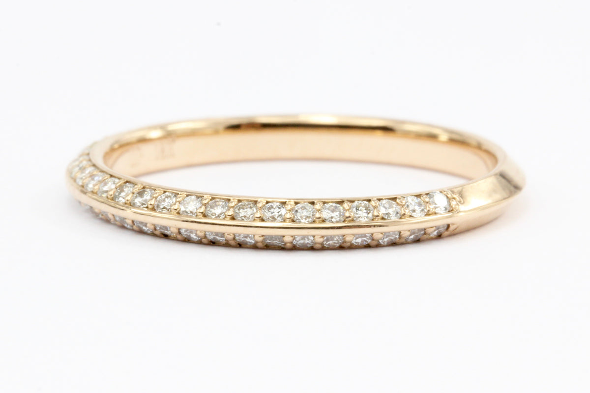 18K Rose / Pink Gold Half Eternity Knife Edge Wedding Band Ring - Queen May