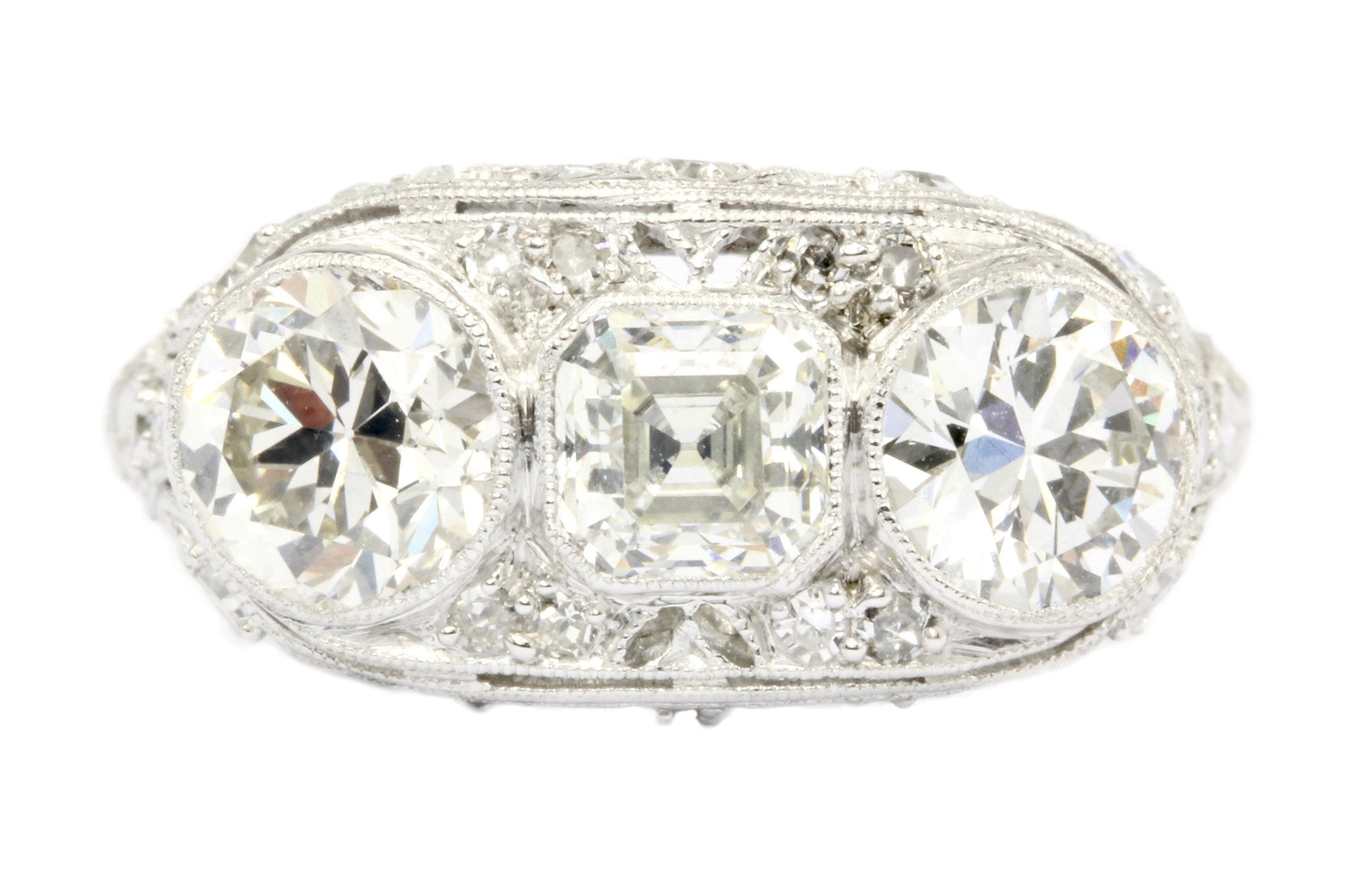 Art Deco Platinum 3 Stone Diamond Engagement Ring c.1930's - Queen May