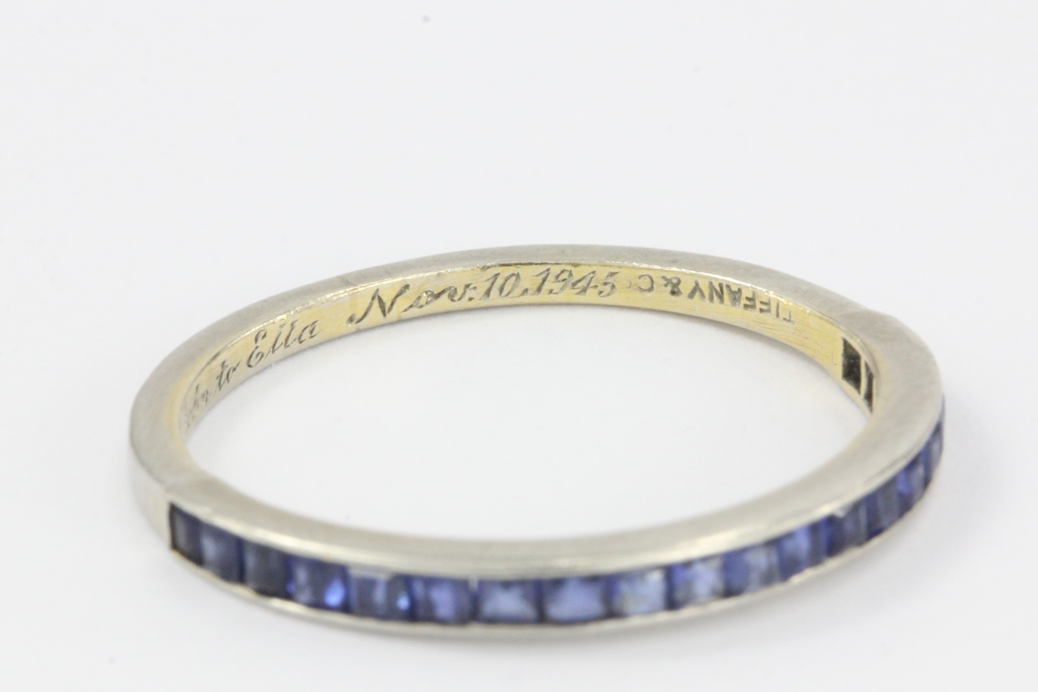 Tiffany & Co Platinum Sapphire Half Eternity Band Rings Pair c.1945 - Queen May