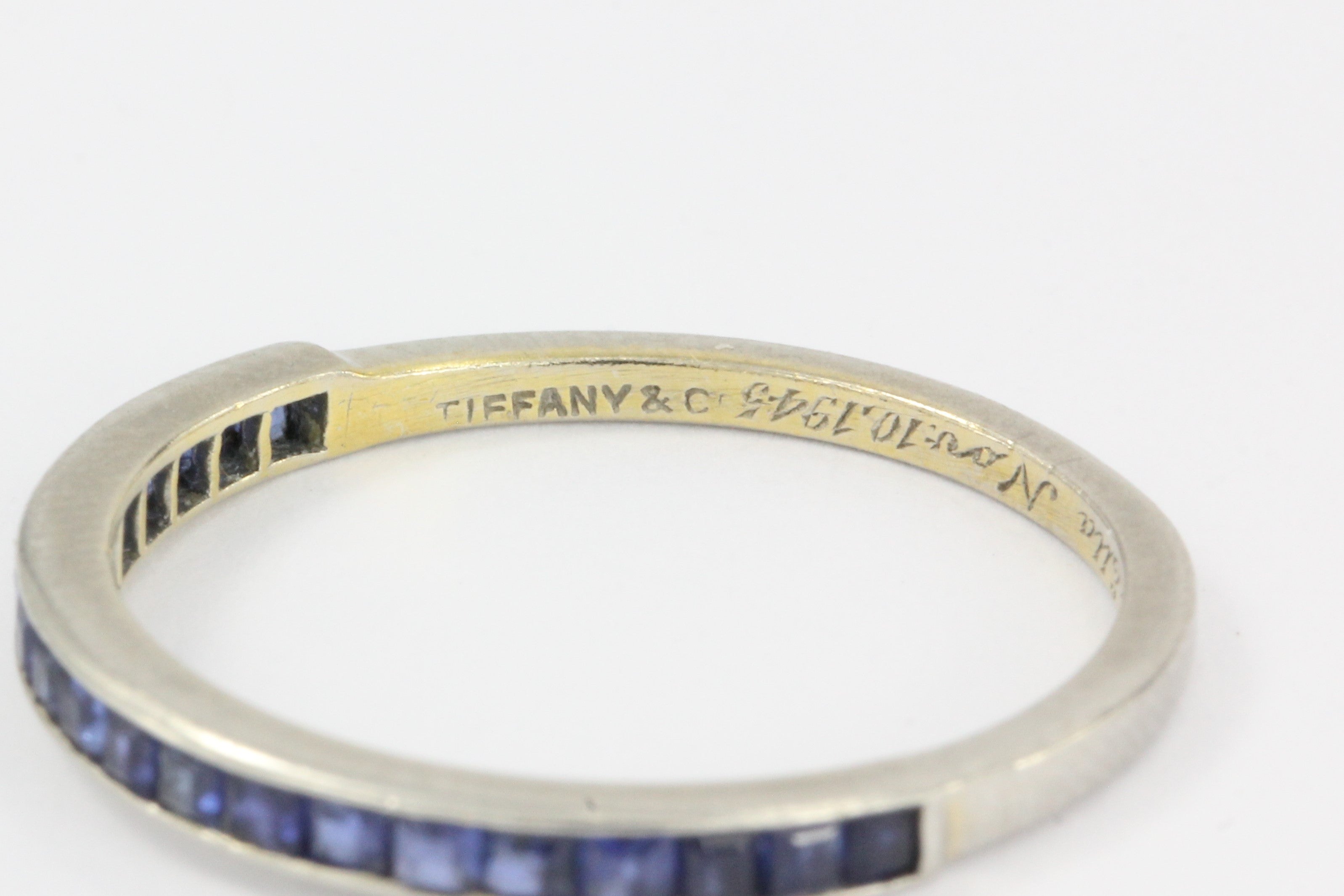 Tiffany & Co Platinum Sapphire Half Eternity Band Rings Pair c.1945 - Queen May