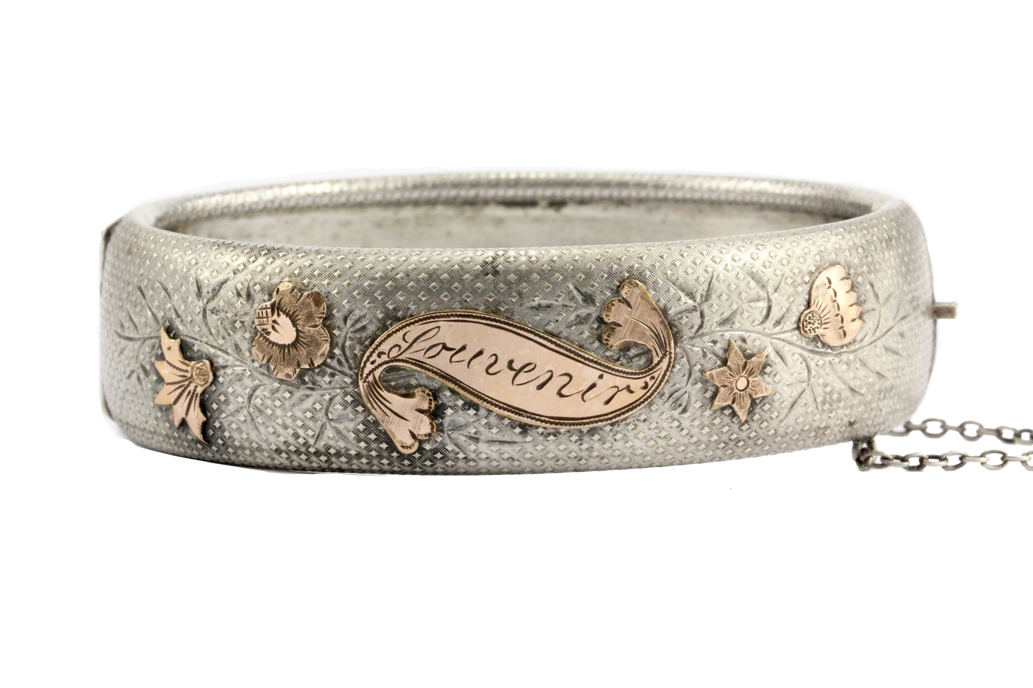 Victorian Mixed Metal 800 Silver & Rose Gold "Souvenir" Bangle Bracelet c.1870's - Queen May