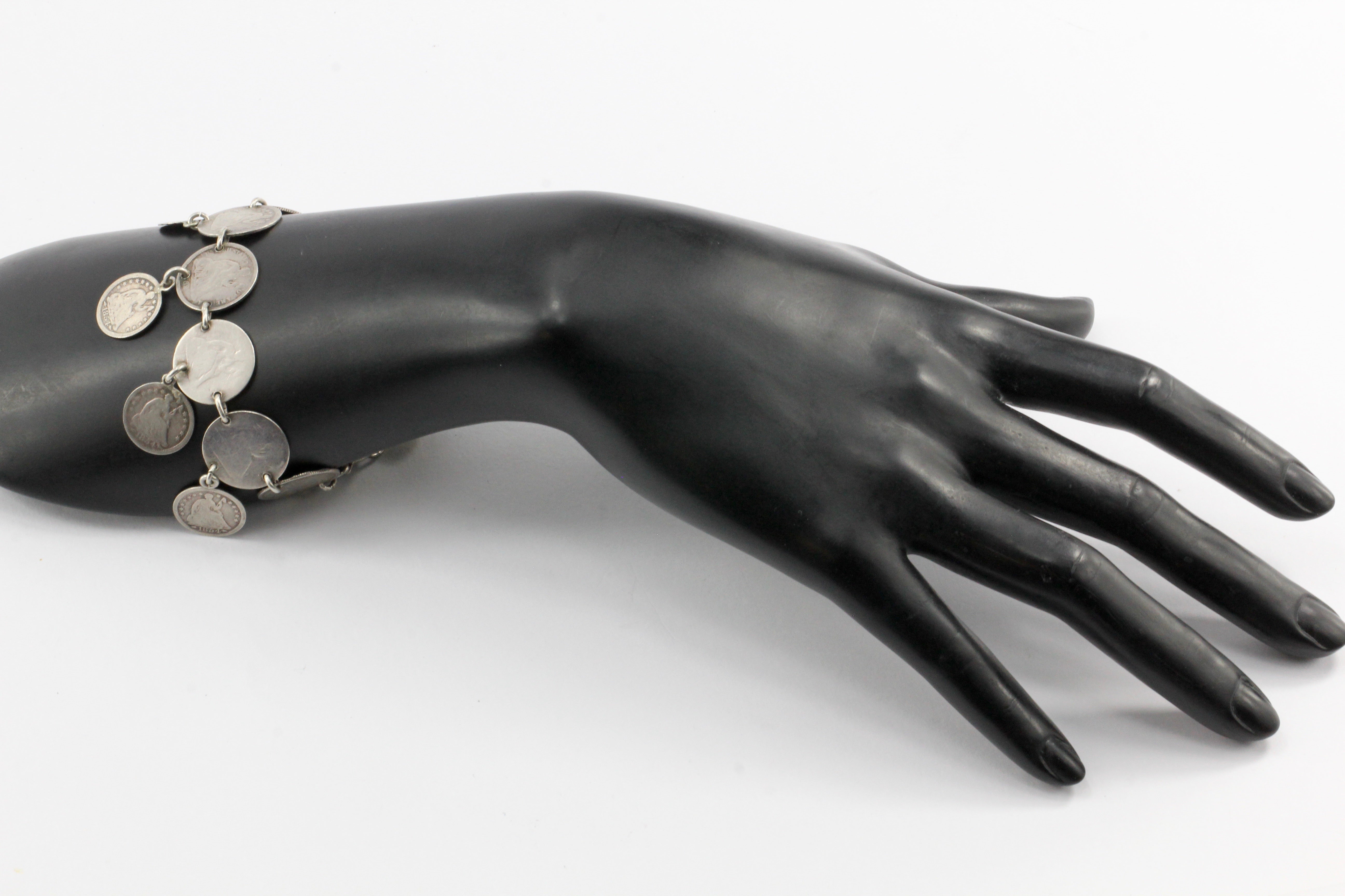 Victorian American Coin Silver Loaded Love Token Bracelet c.1880's - Queen May