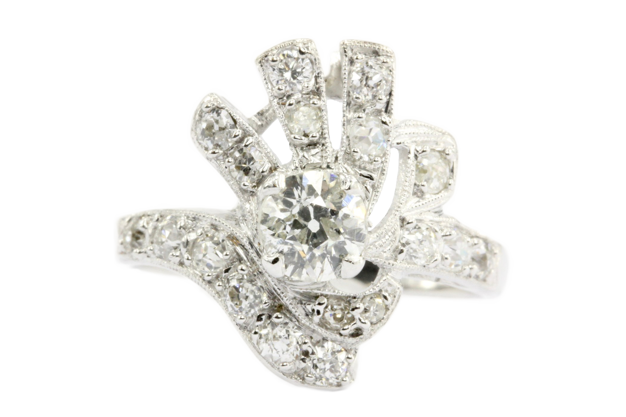 Art Deco 14K White Gold Old European Cut Diamond Ring c.1930's - Queen May