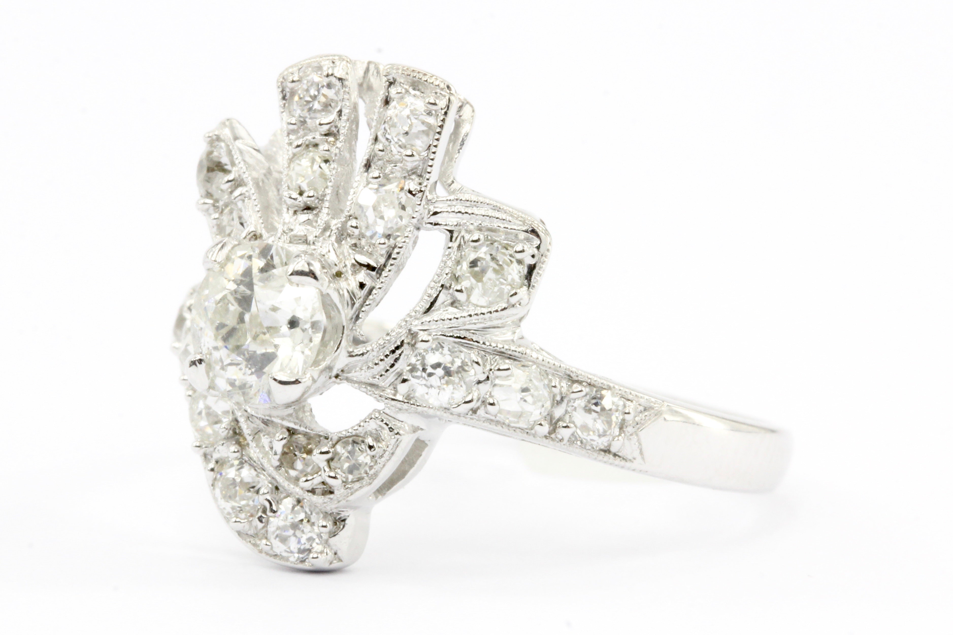 Art Deco 14K White Gold Old European Cut Diamond Ring c.1930's - Queen May