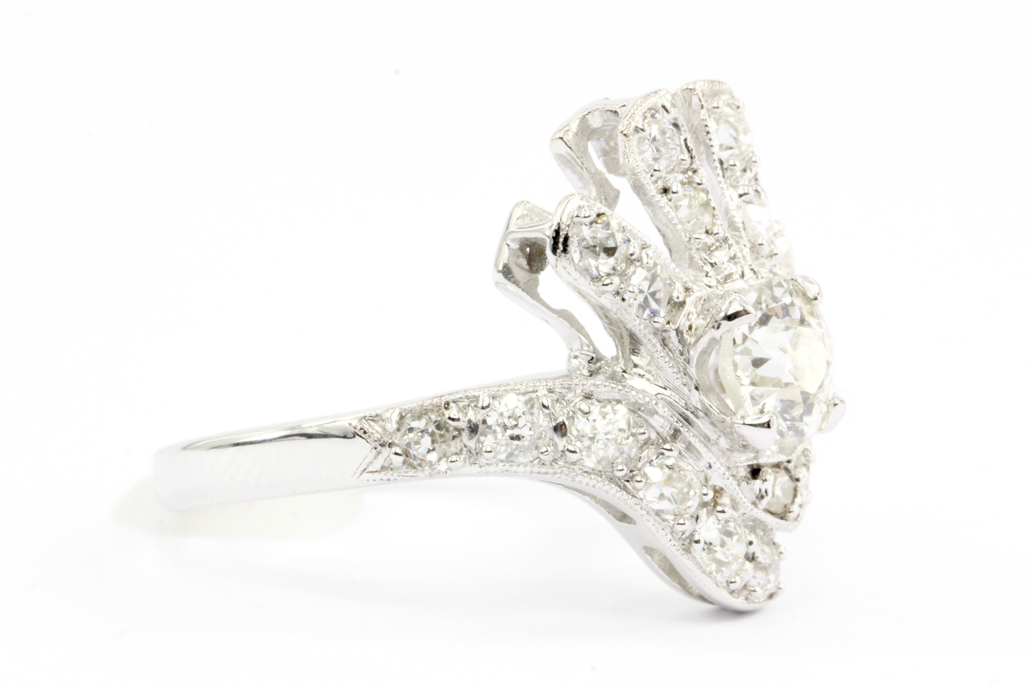 Art Deco 14K White Gold Old European Cut Diamond Ring c.1930's - Queen May