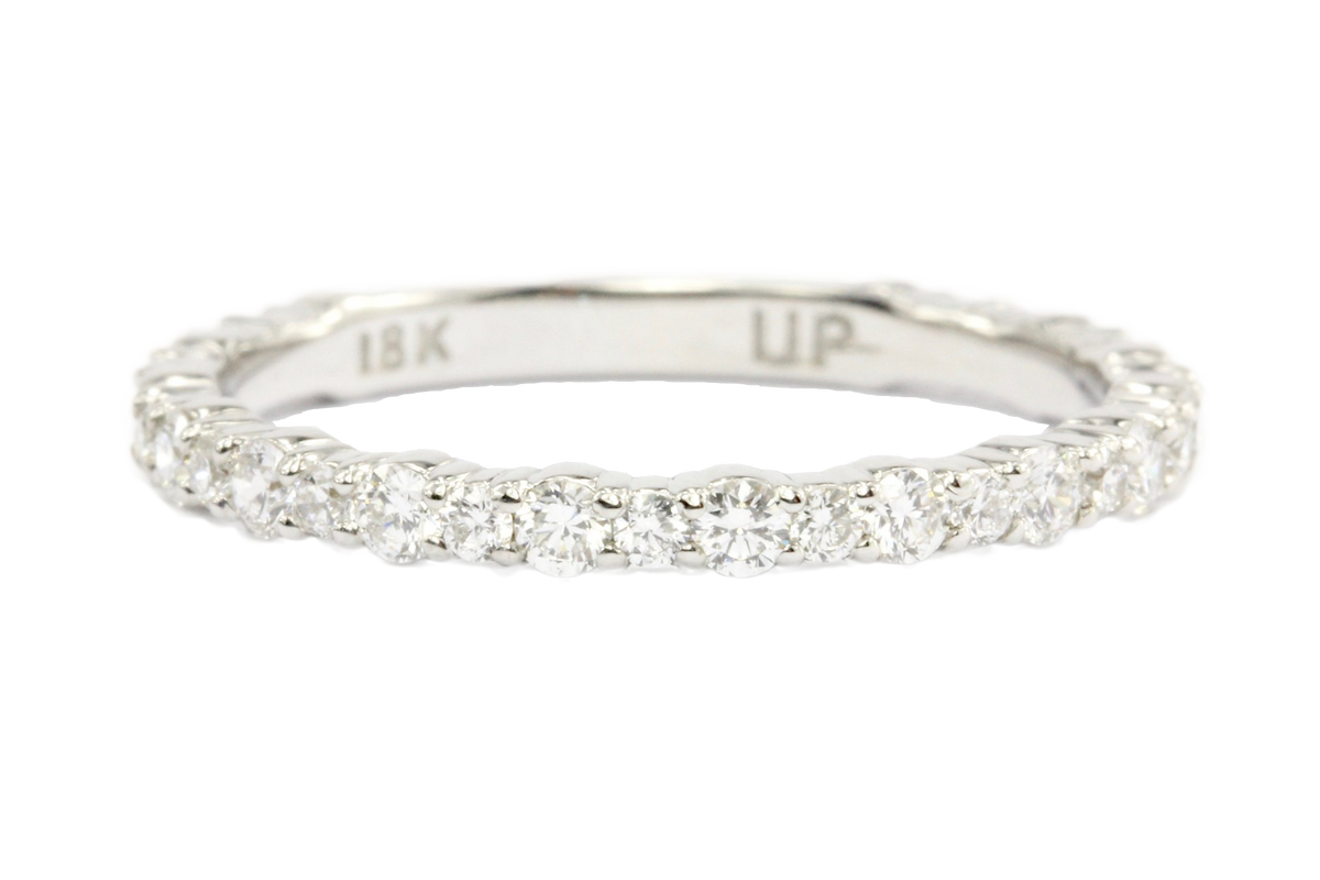 18K White Gold Diamond Half Eternity Band Ring Size 6.25 - Queen May