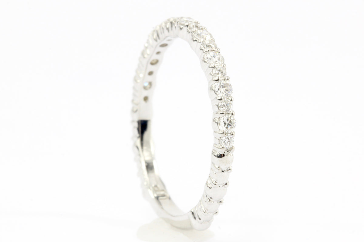 18K White Gold Diamond Half Eternity Band Ring Size 6.25 - Queen May
