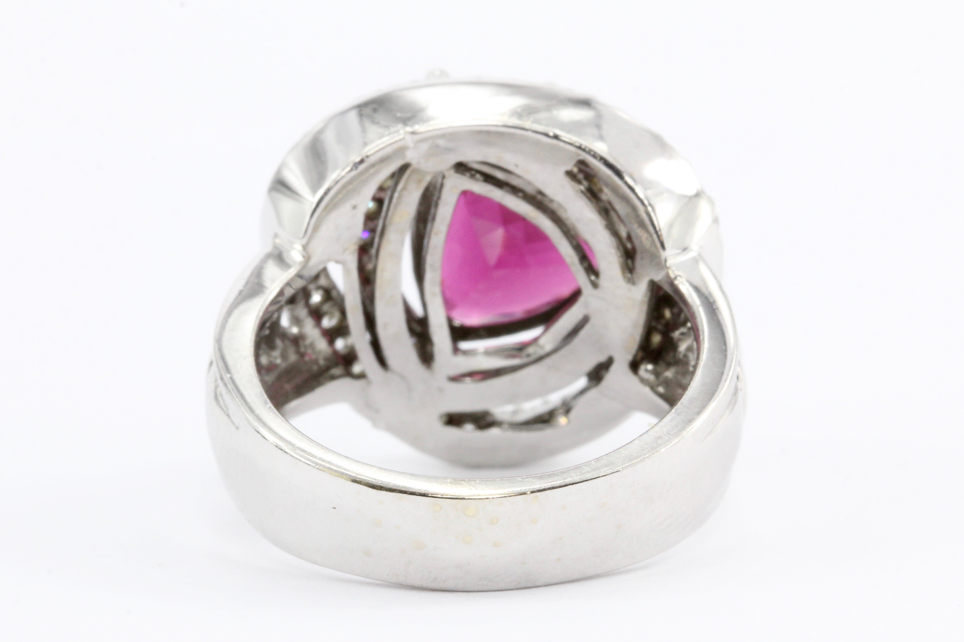 18K White Gold 3 Carat Rubellite Tourmaline Diamond Accent Ring - Queen May
