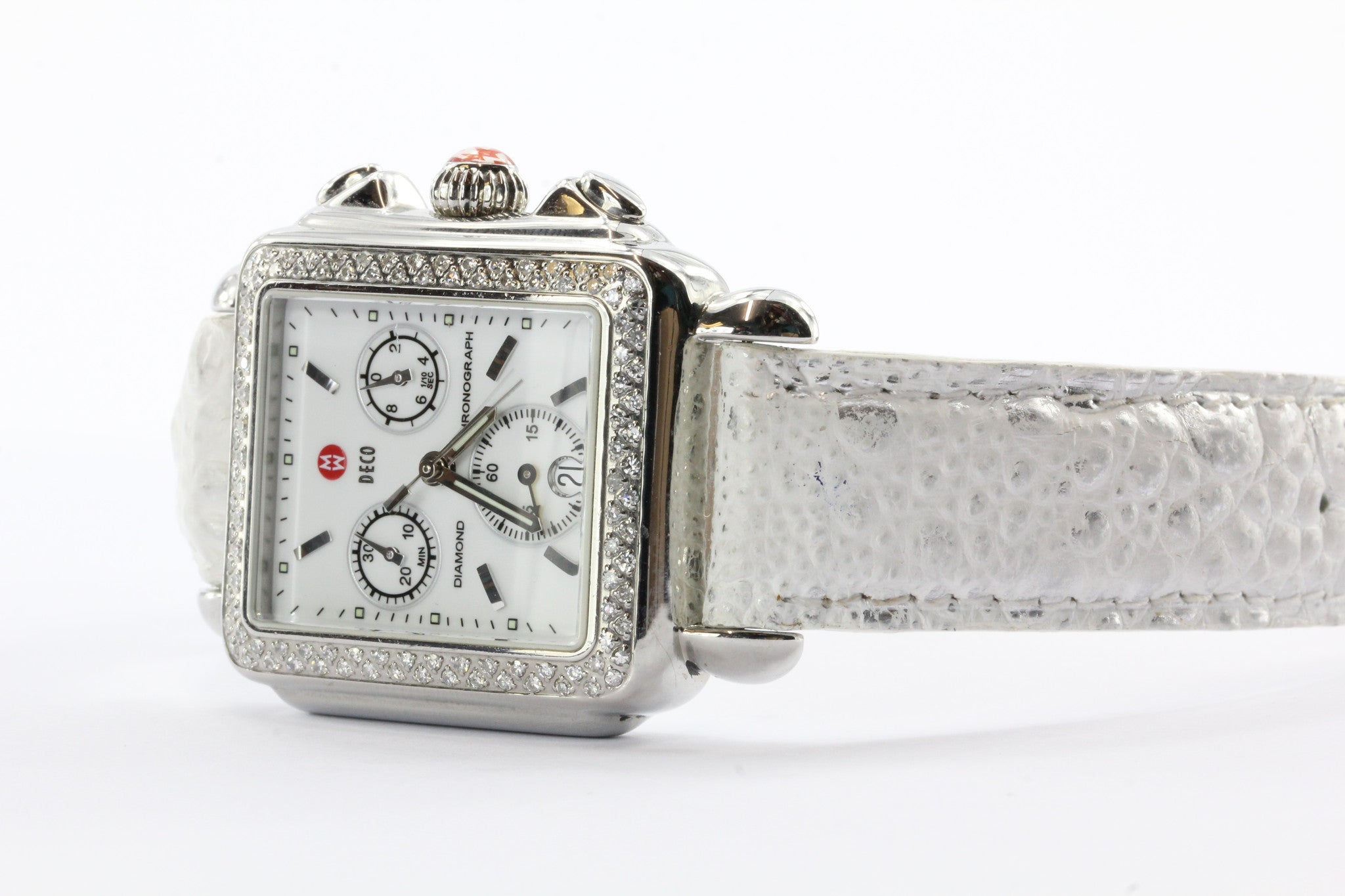 Michele Deco 108 .60 CTW Diamond Bezel White Diamond Chronograph Siwss Watch - Queen May