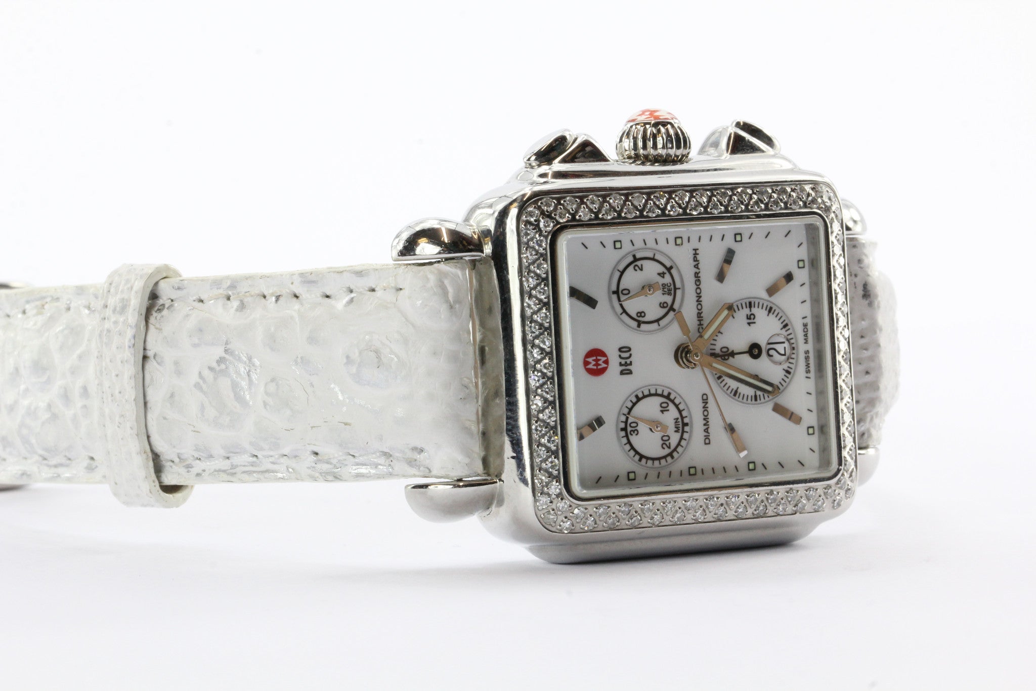 Michele Deco 108 .60 CTW Diamond Bezel White Diamond Chronograph Siwss Watch - Queen May