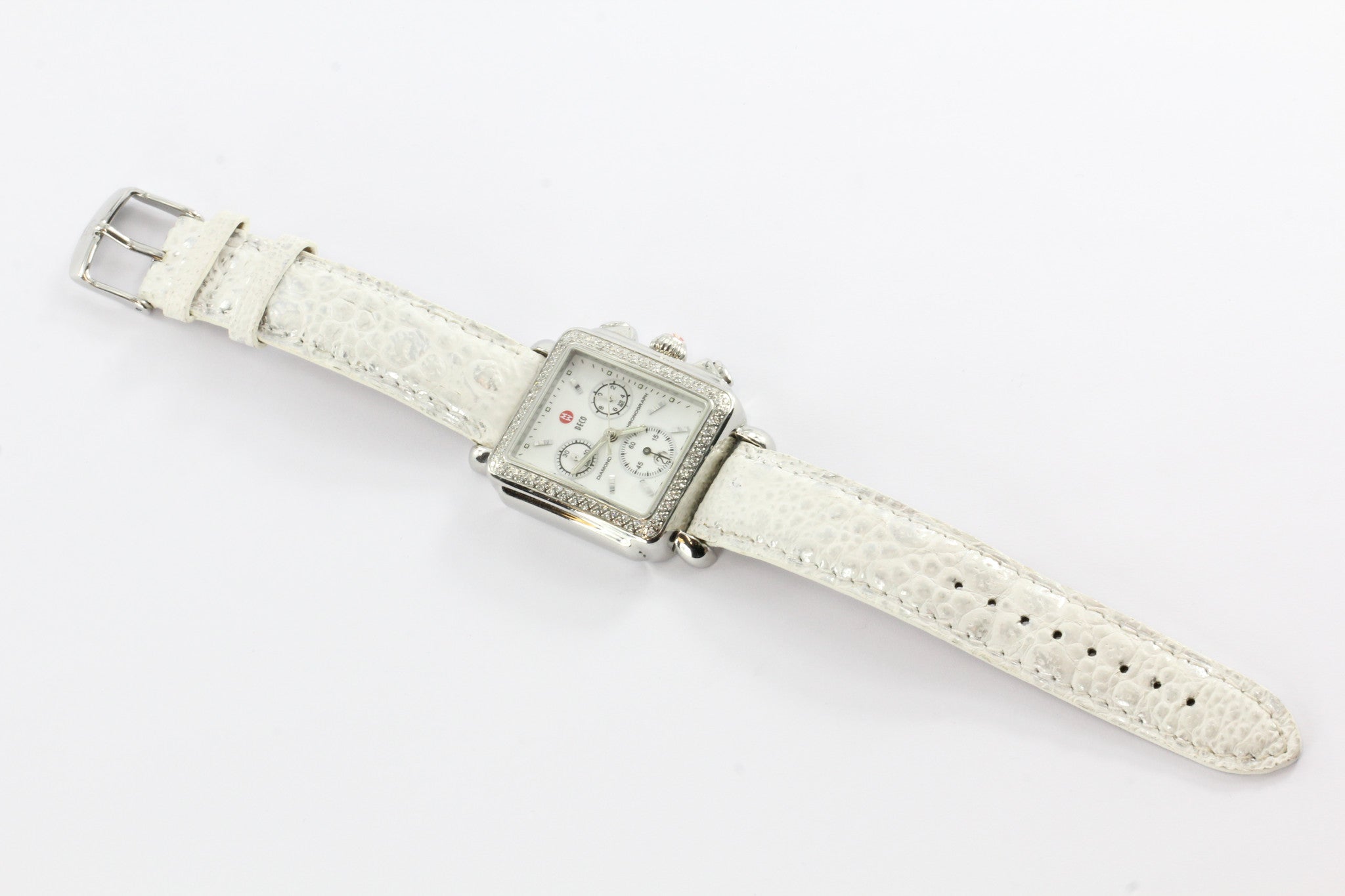 Michele Deco 108 .60 CTW Diamond Bezel White Diamond Chronograph Siwss Watch - Queen May