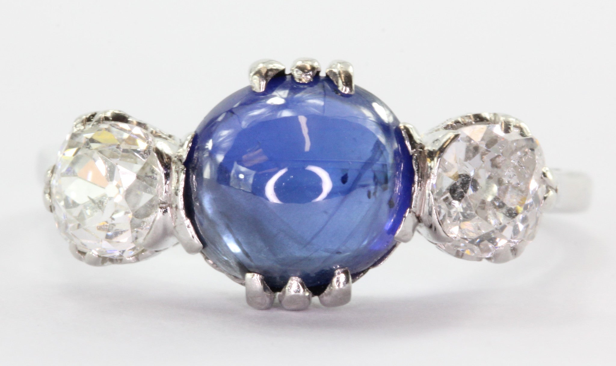 Antique Edwardian Platinum 3.18 Carat Blue Sapphire & Diamond Engagement Ring - Queen May