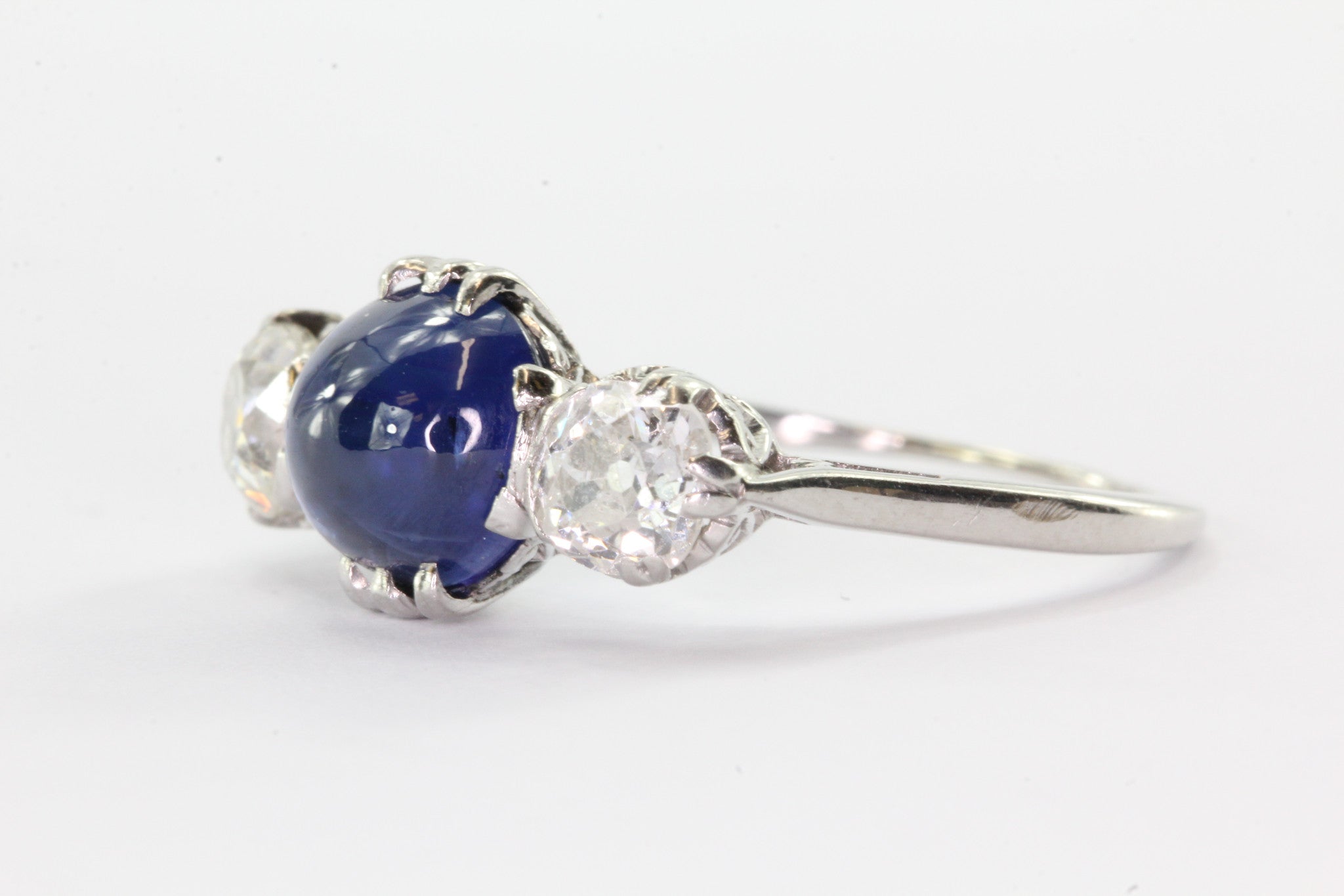 Antique Edwardian Platinum 3.18 Carat Blue Sapphire & Diamond Engagement Ring - Queen May
