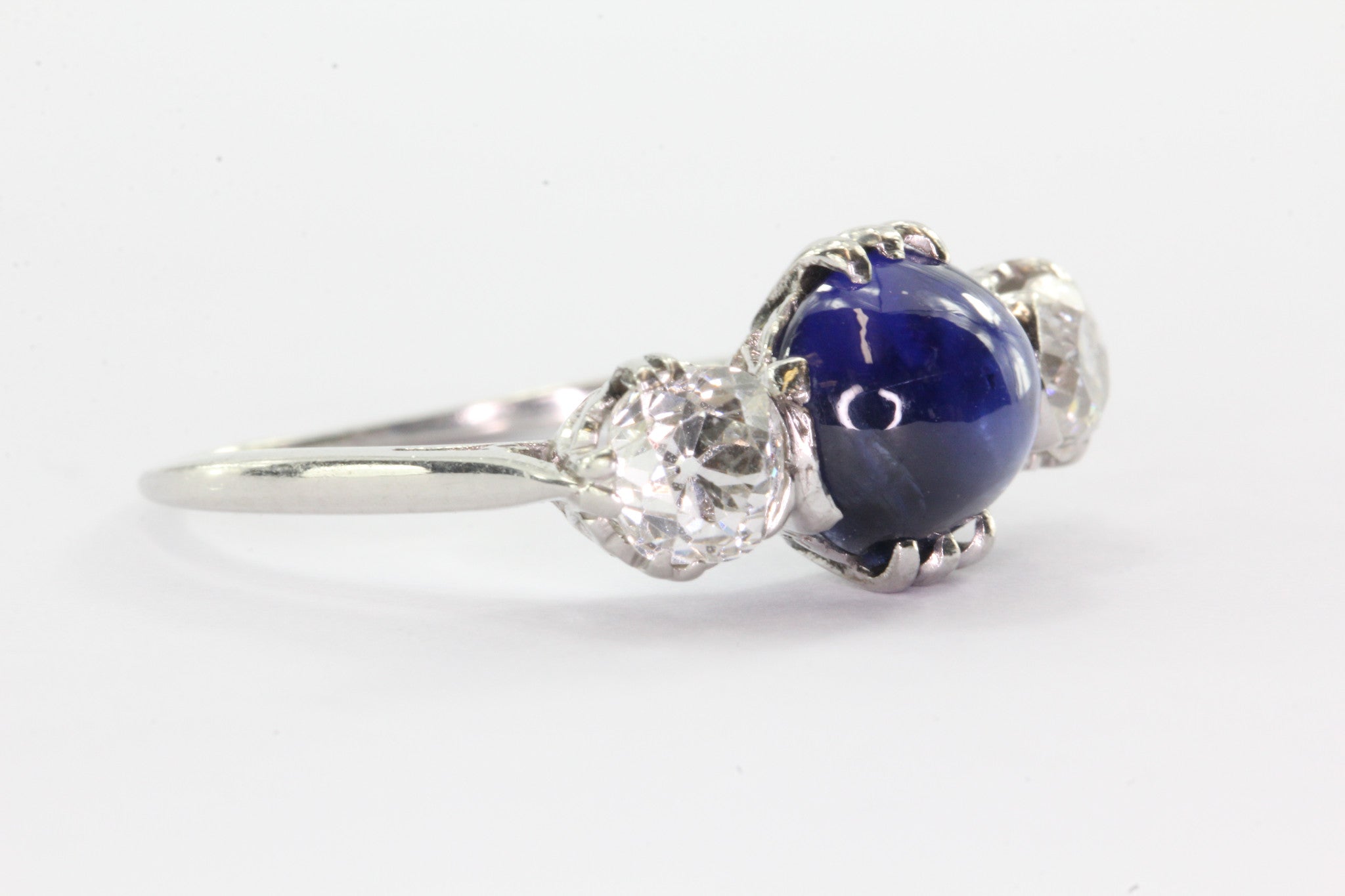 Antique Edwardian Platinum 3.18 Carat Blue Sapphire & Diamond Engagement Ring - Queen May