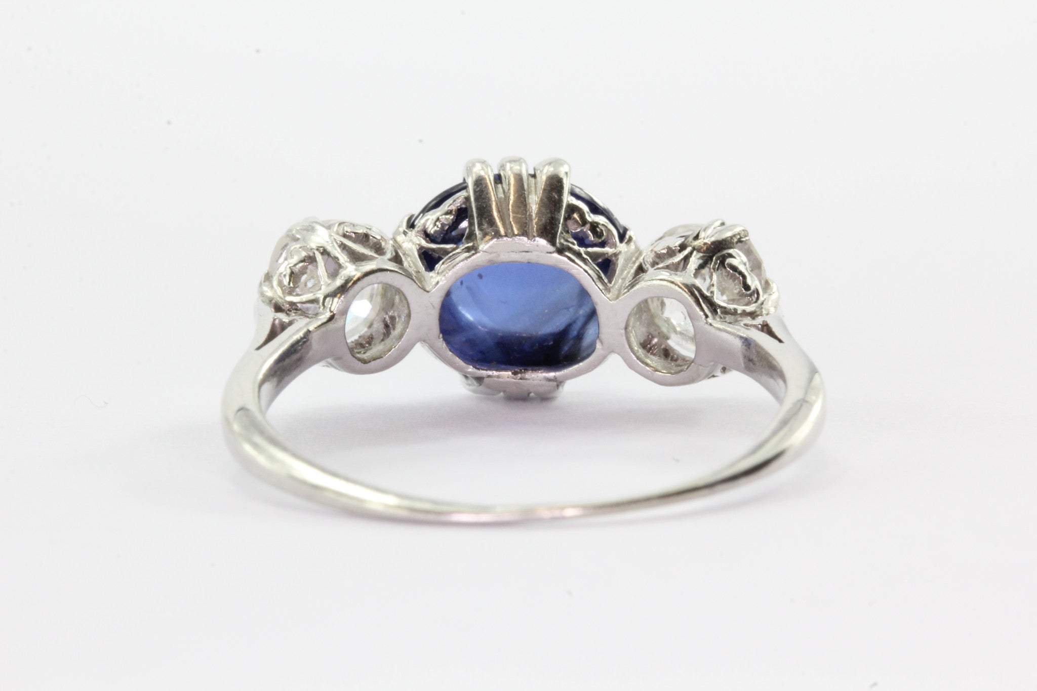 Antique Edwardian Platinum 3.18 Carat Blue Sapphire & Diamond Engagement Ring - Queen May