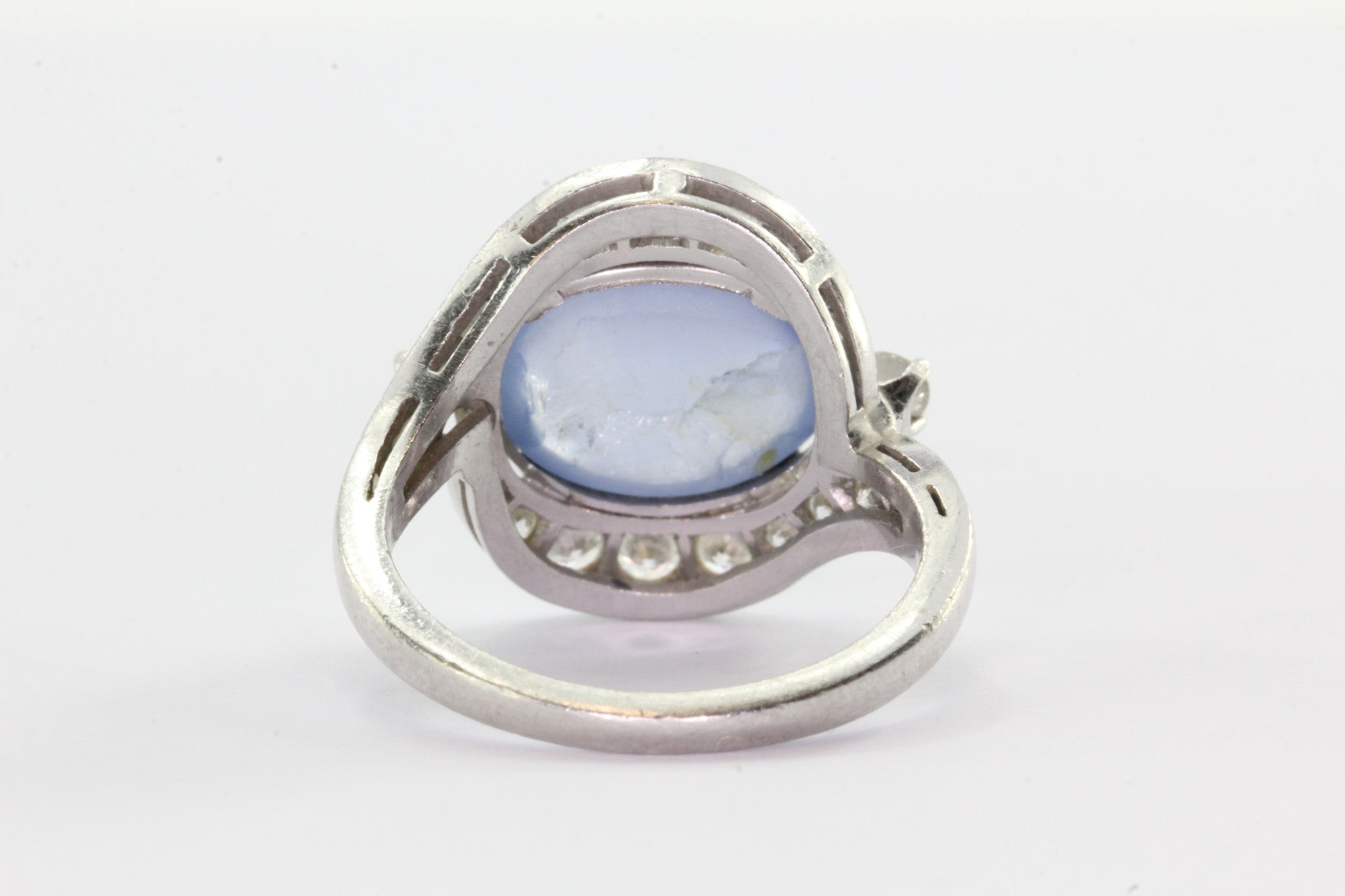 Antique Art Deco Platinum Diamond & 7.63 Carat Natural Blue Star Sapphire Ring - Queen May