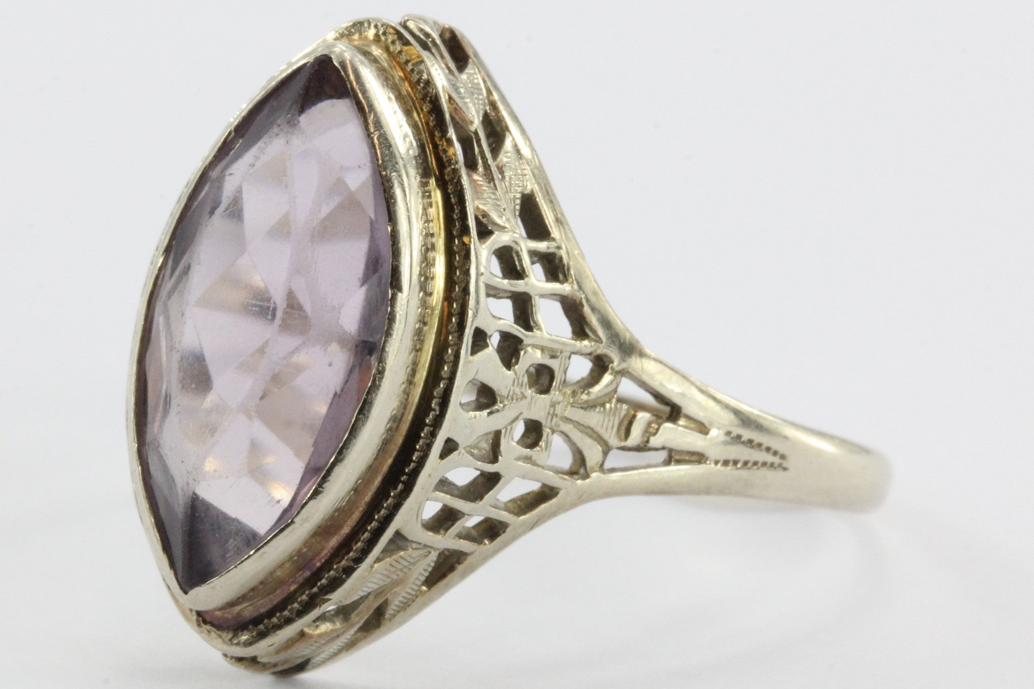 Antique Art Deco 14K White Gold 3.25 Carat Amethyst Ring - Queen May