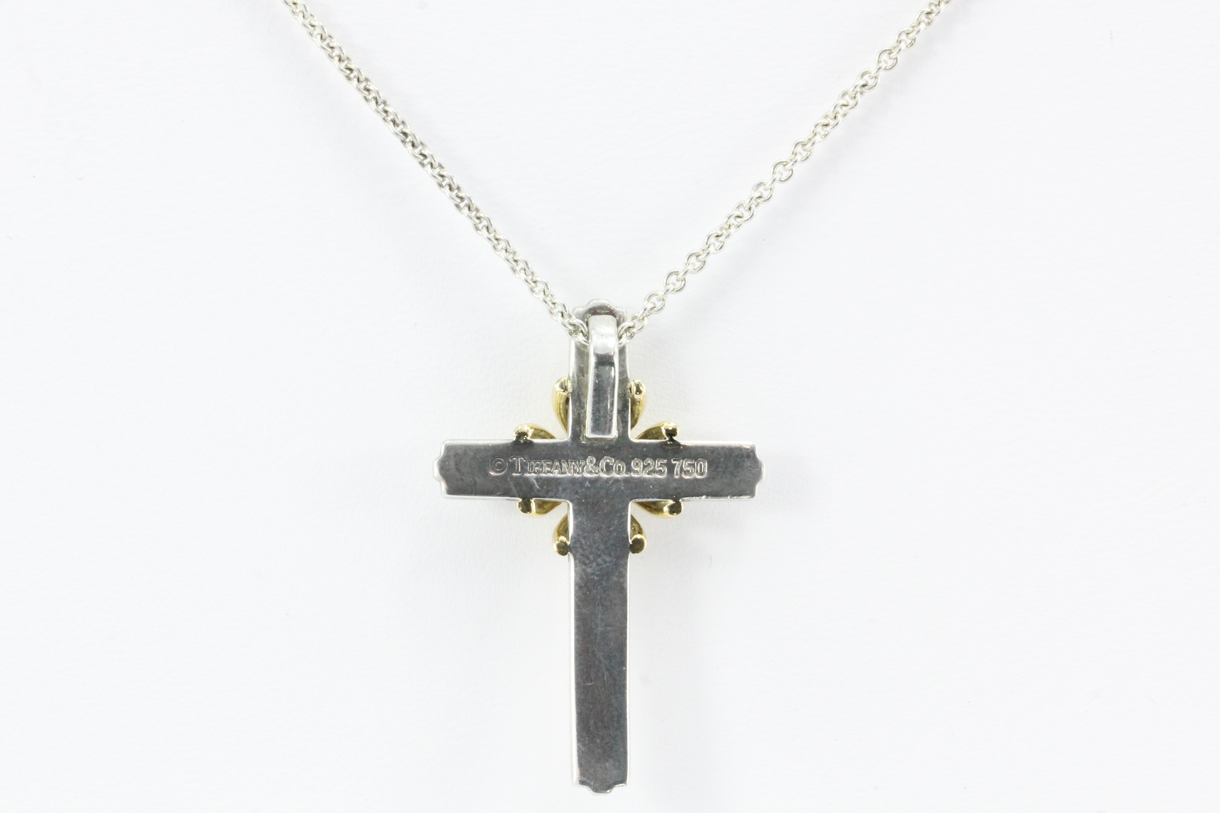 Tiffany & Co Sterling Silver & 18K Gold Cross Pendant & Necklace - Queen May