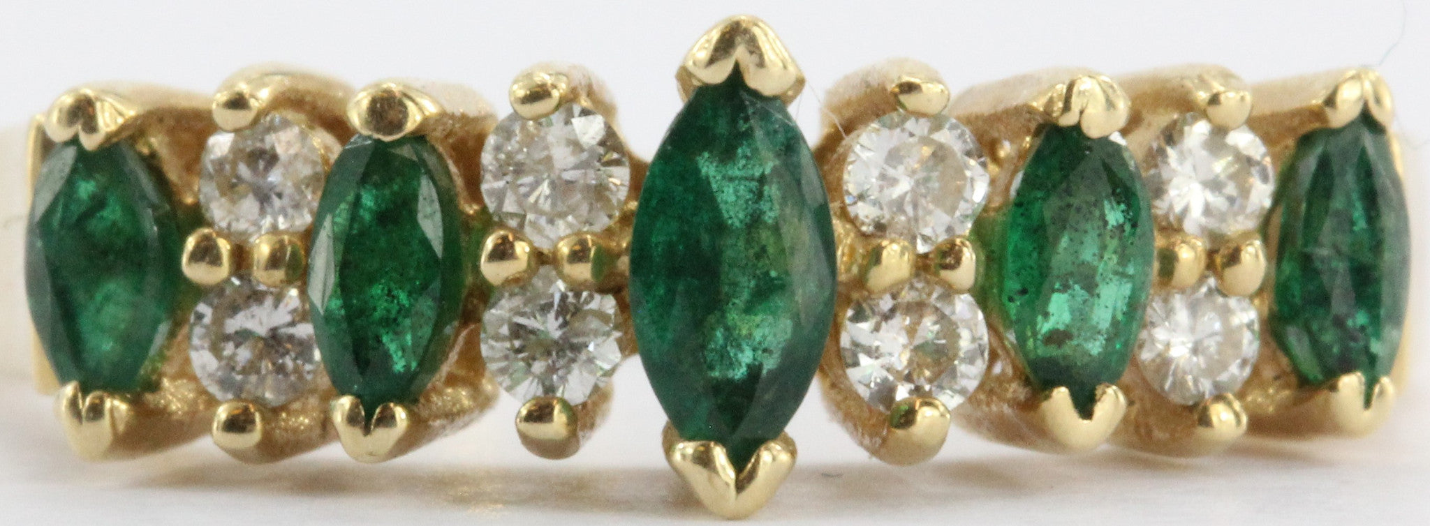 Vintage 14K Gold Emerald & Diamond Band Ring 1/2 CTW Signed BH - Queen May