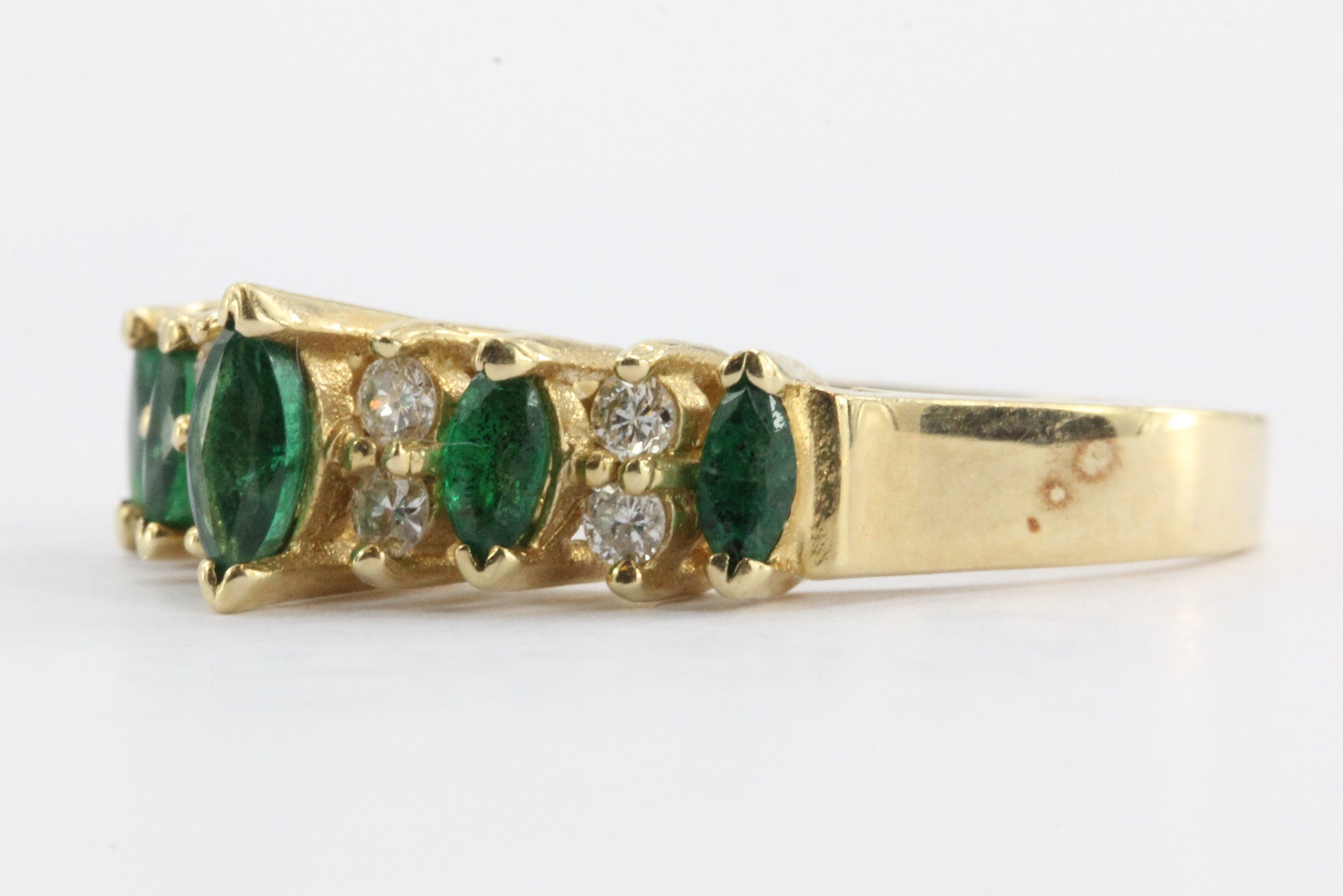 Vintage 14K Gold Emerald & Diamond Band Ring 1/2 CTW Signed BH - Queen May