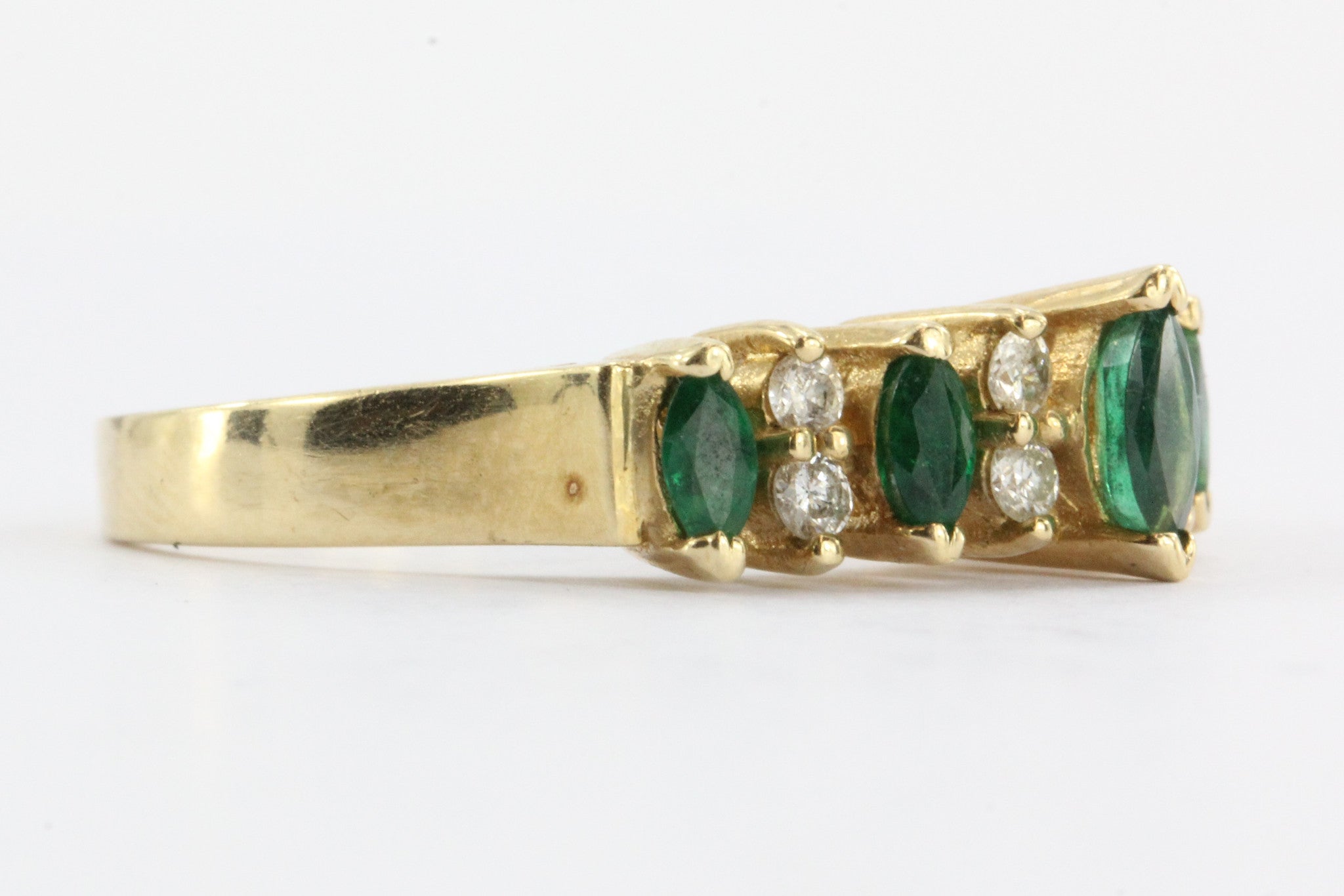 Vintage 14K Gold Emerald & Diamond Band Ring 1/2 CTW Signed BH - Queen May