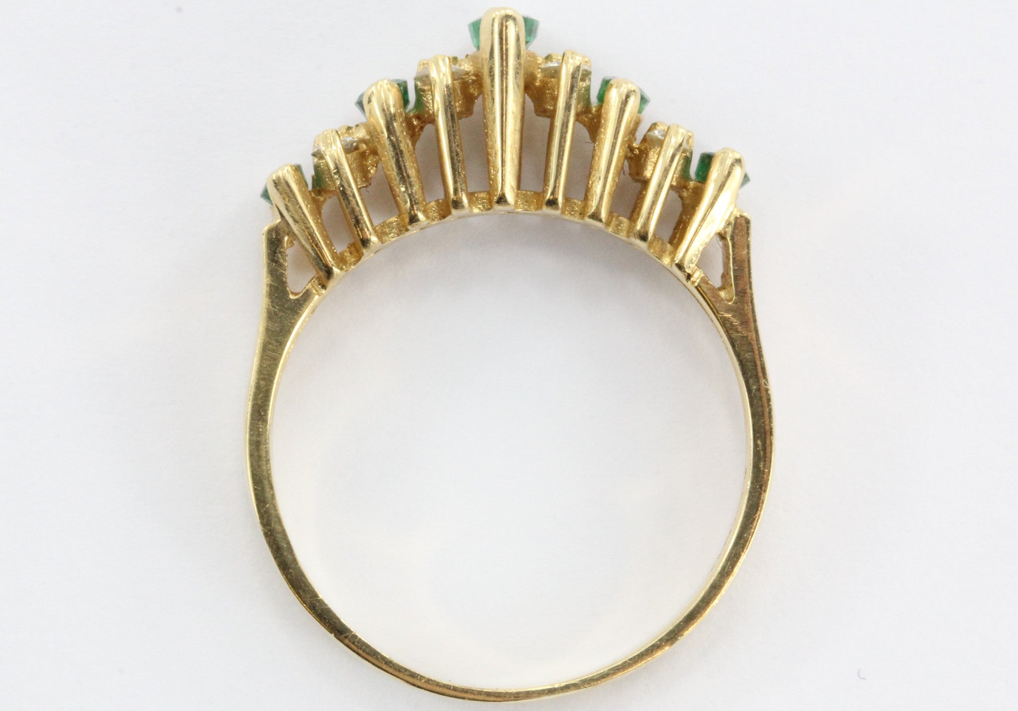 Vintage 14K Gold Emerald & Diamond Band Ring 1/2 CTW Signed BH - Queen May