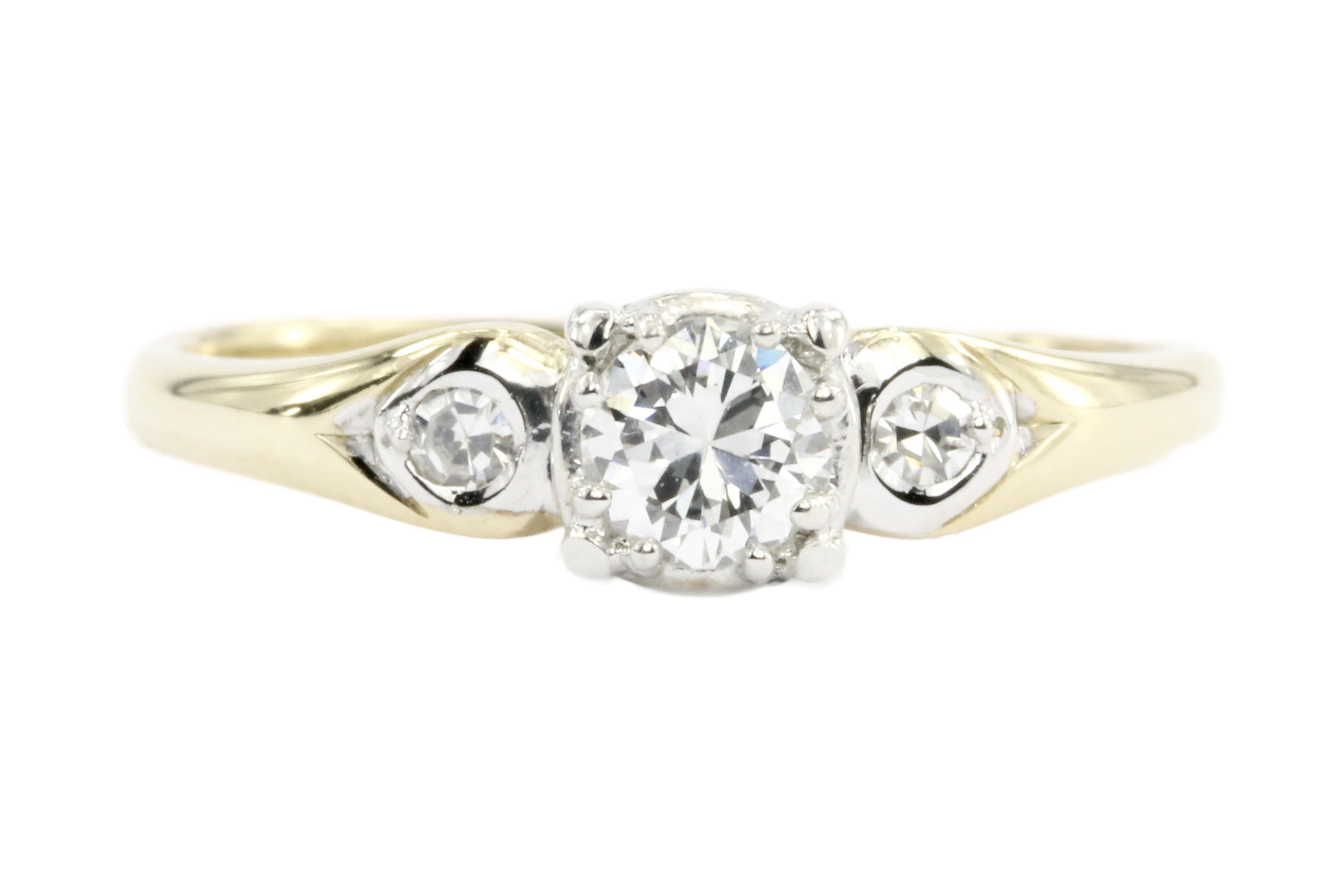 Retro 18K Gold 3 Stone Diamond Engagement by Jabel c.1950's - Queen May