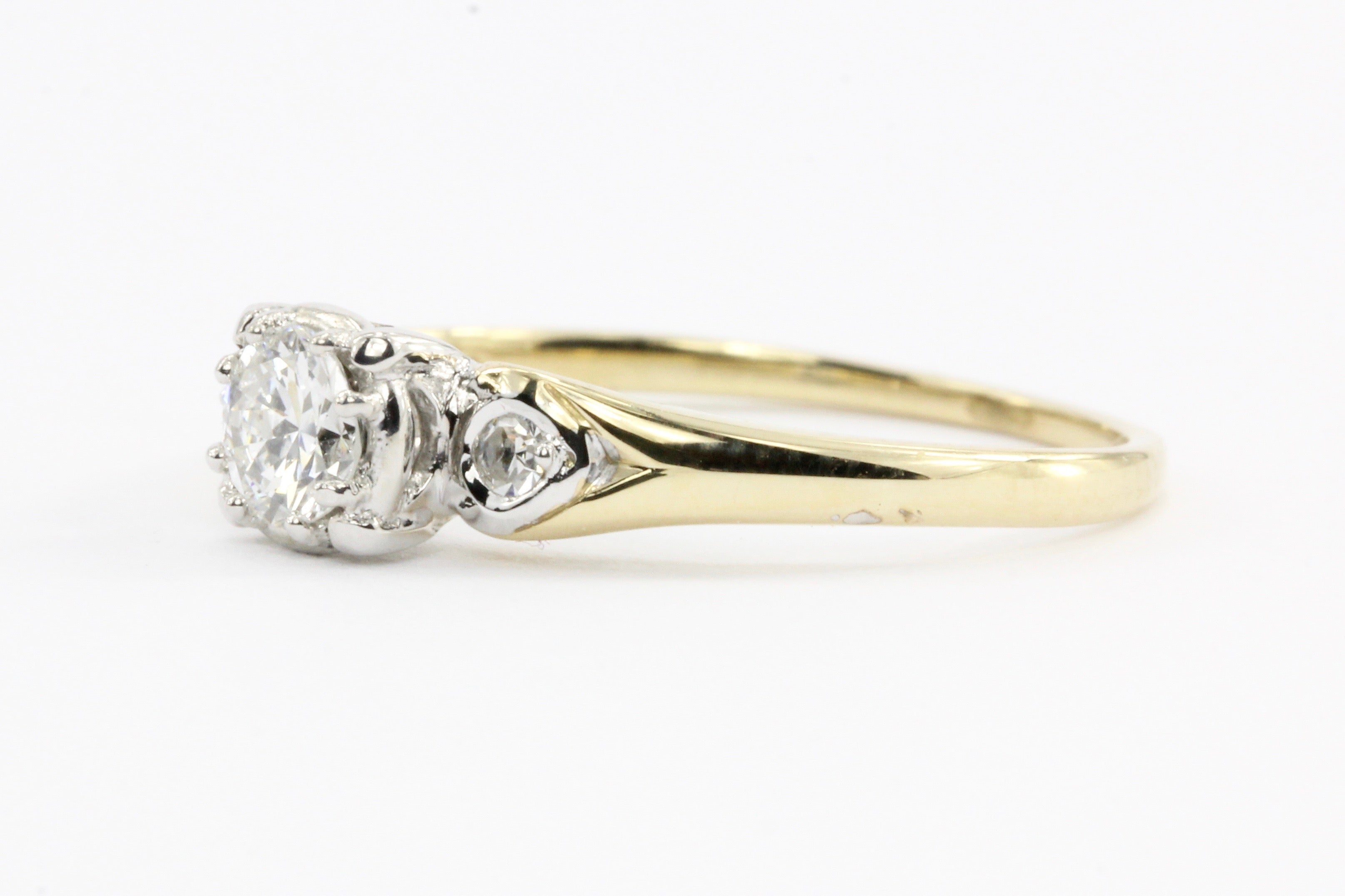 Retro 18K Gold 3 Stone Diamond Engagement by Jabel c.1950's - Queen May