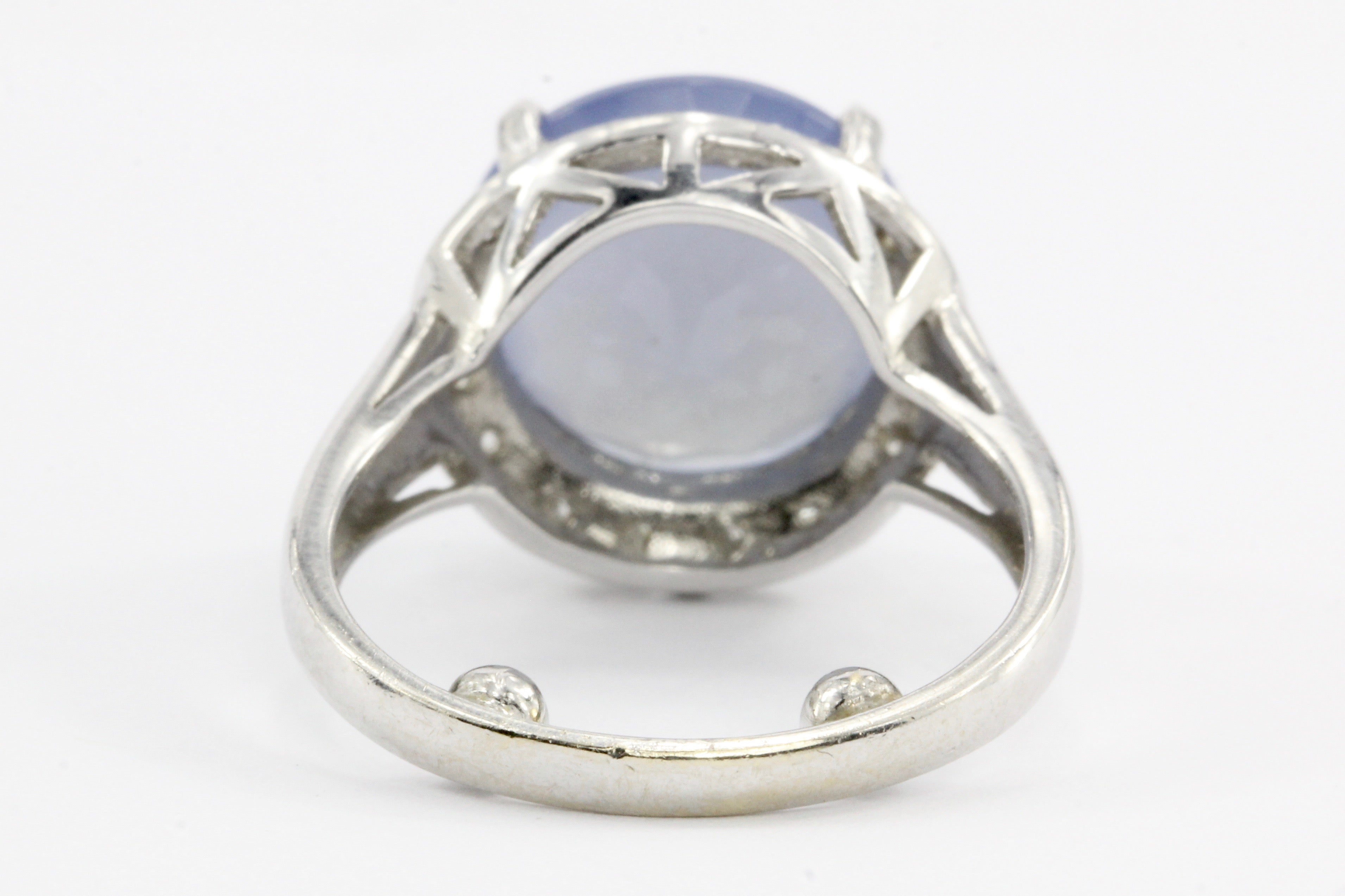 14k White Gold Lavender Chalcedony & Diamond Halo Ring - Queen May