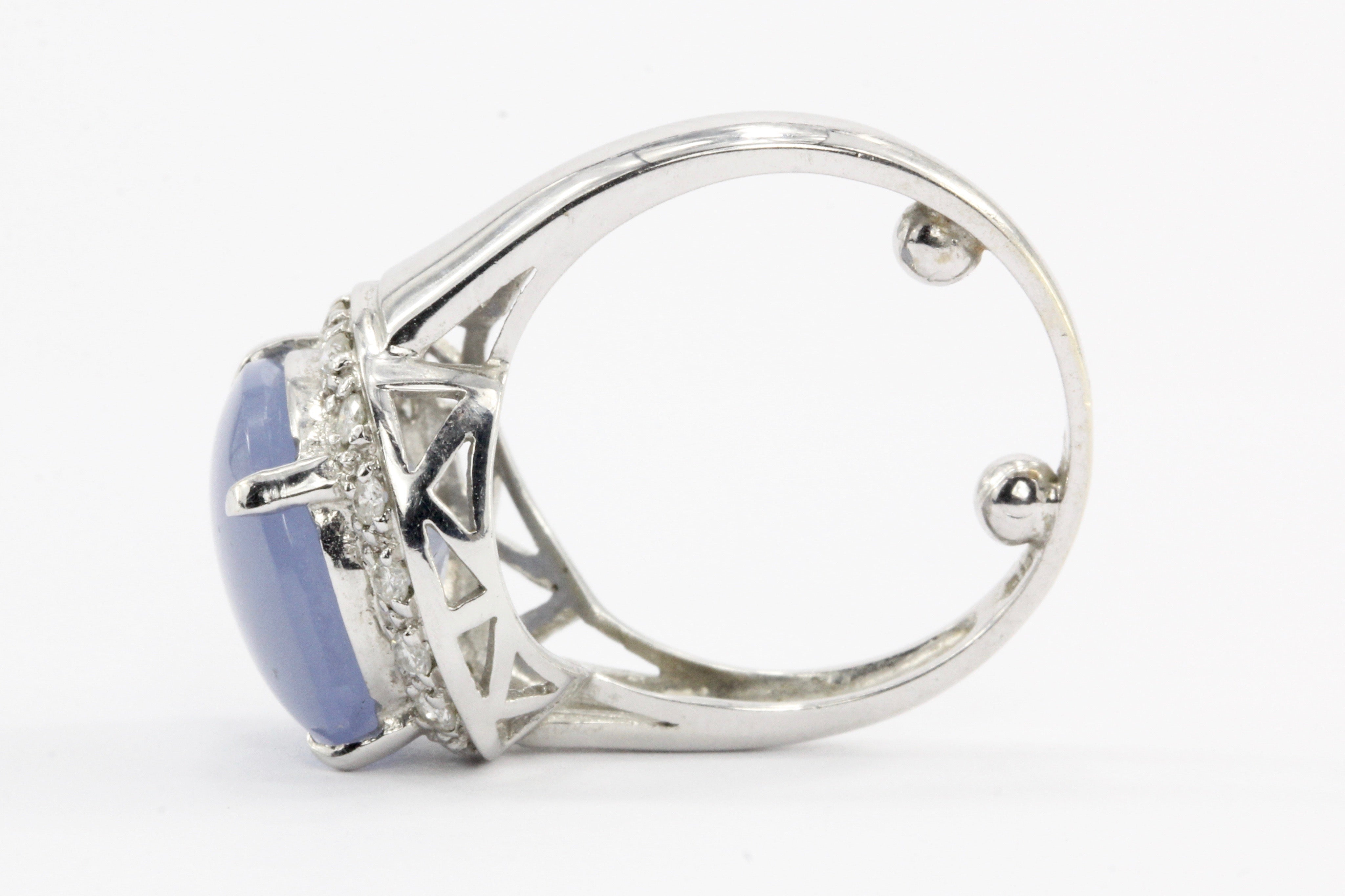14k White Gold Lavender Chalcedony & Diamond Halo Ring - Queen May