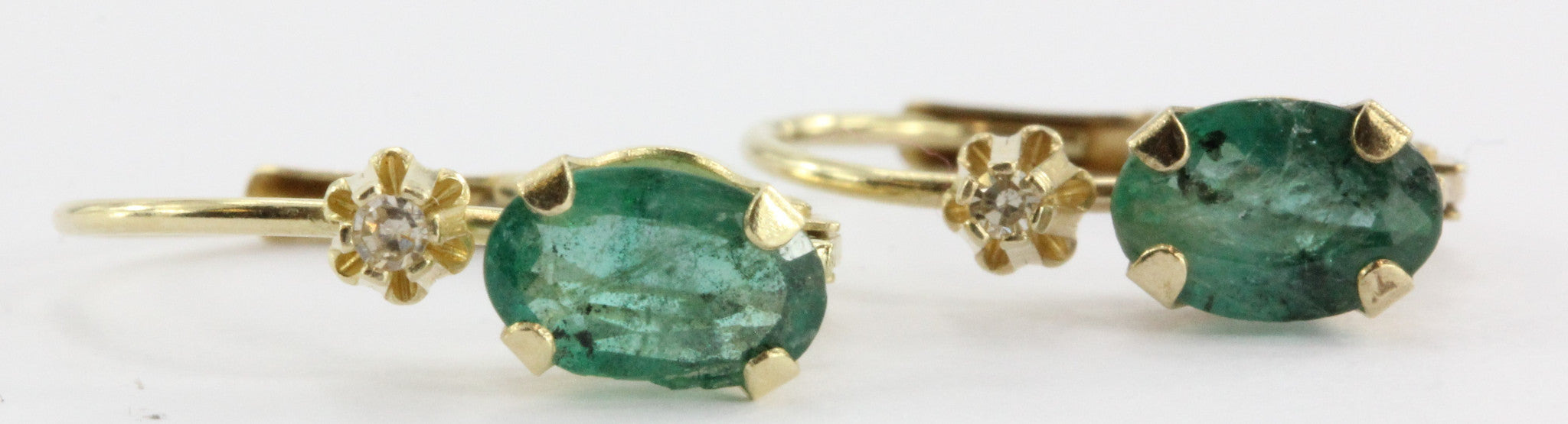 10K Gold Emerald & Diamond Earrings - Queen May