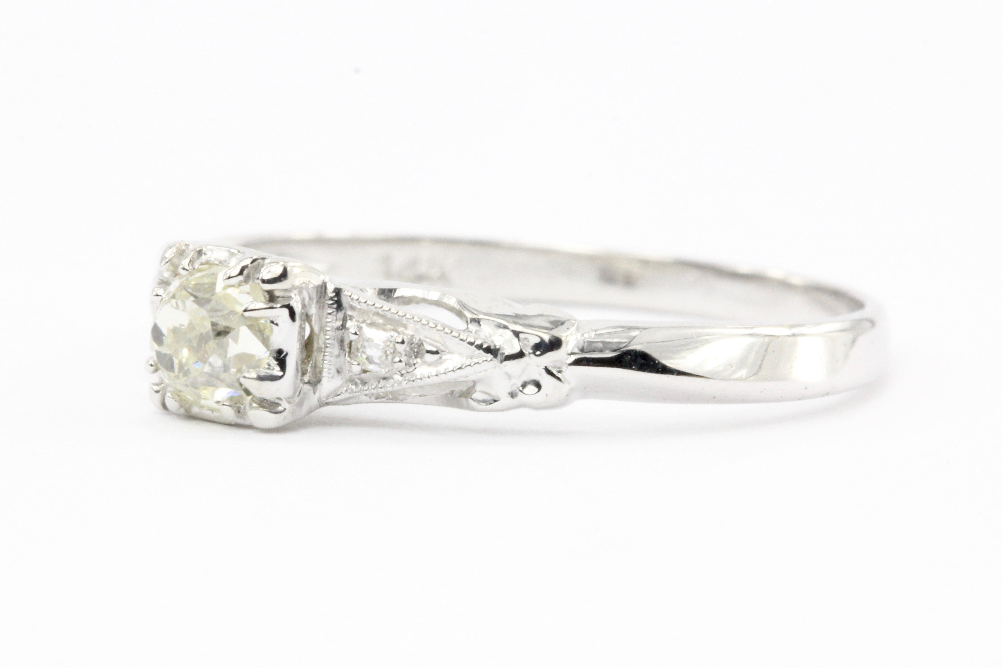 Art Deco 14k White Gold Old European Cut Diamond Engagement Ring c.1920 - Queen May
