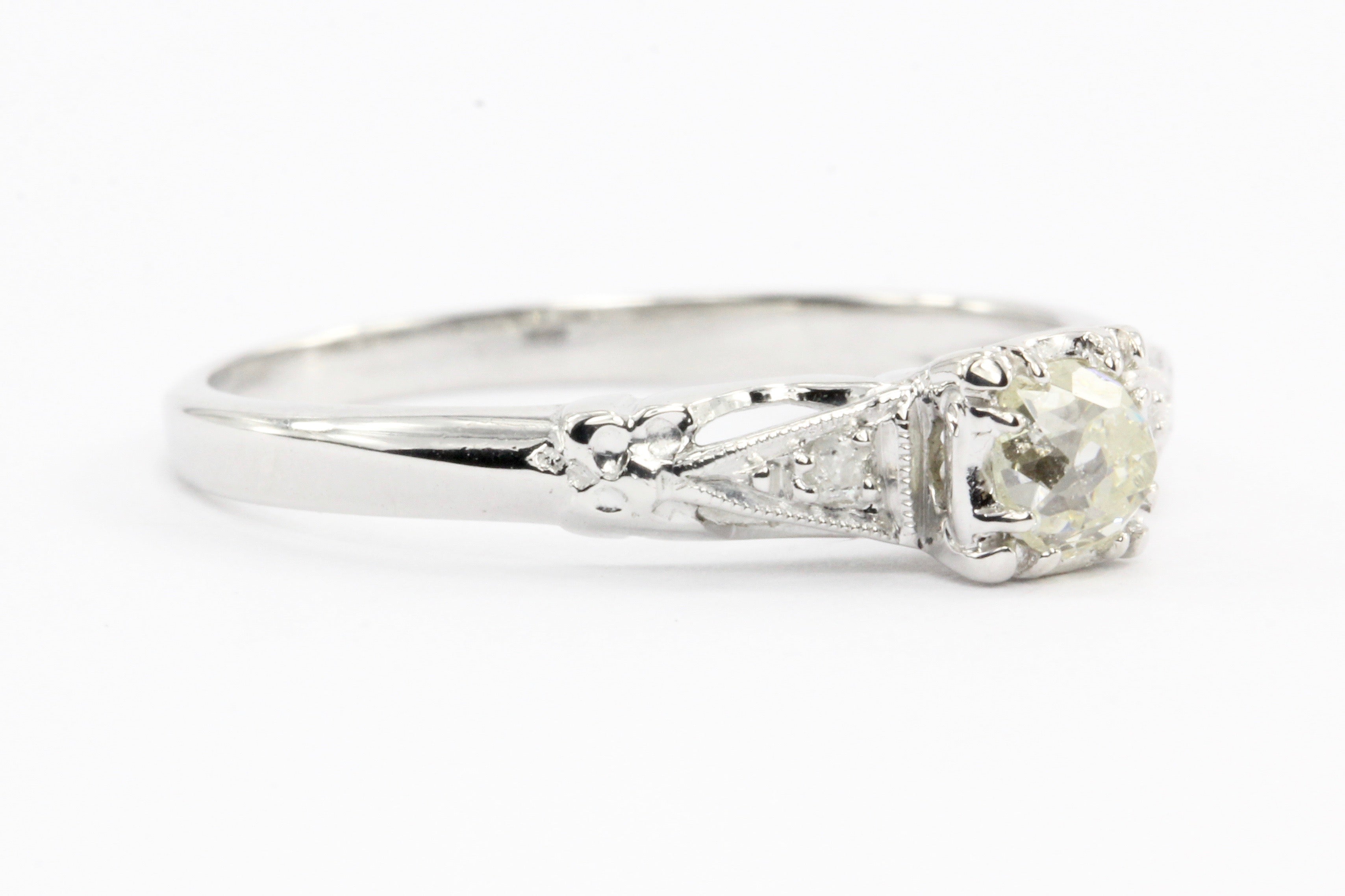 Art Deco 14k White Gold Old European Cut Diamond Engagement Ring c.1920 - Queen May