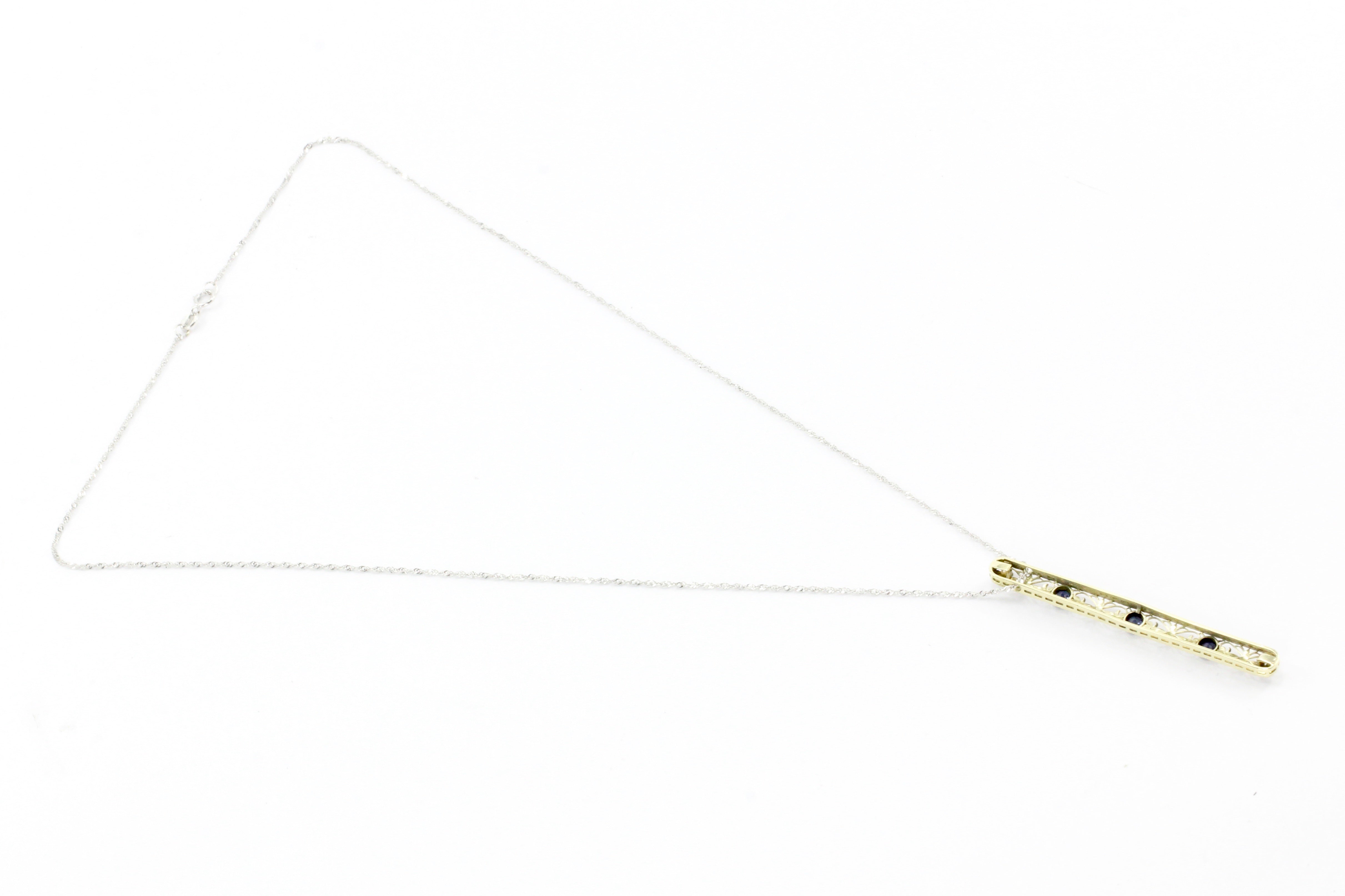 Edwardian 14K White Gold Sapphire Drop Pendant Necklace c.1900 - Queen May