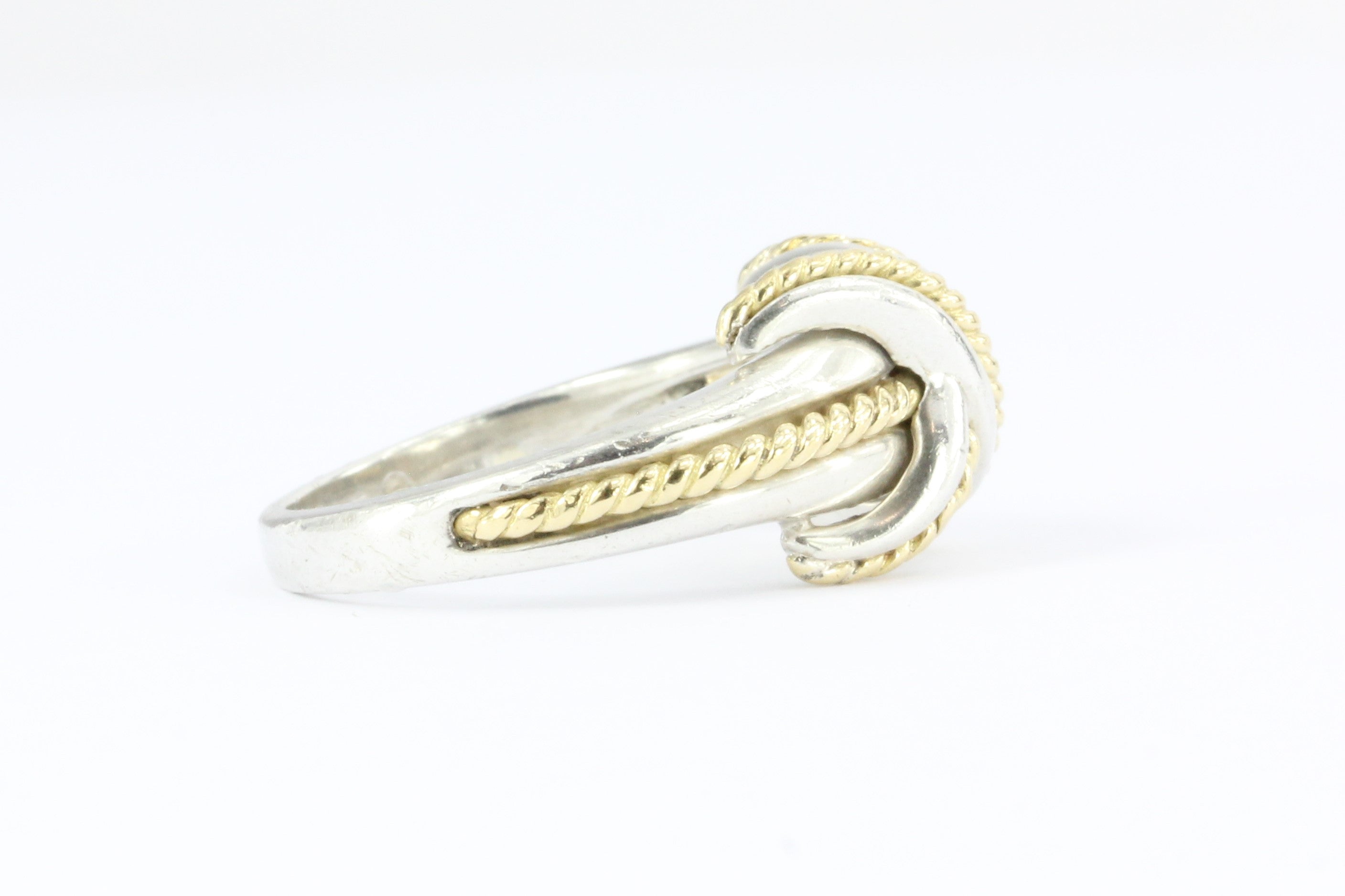 Tiffany & Co Sterling Silver & 18k Gold X Lovers Knot Ring Size 6.75 - Queen May