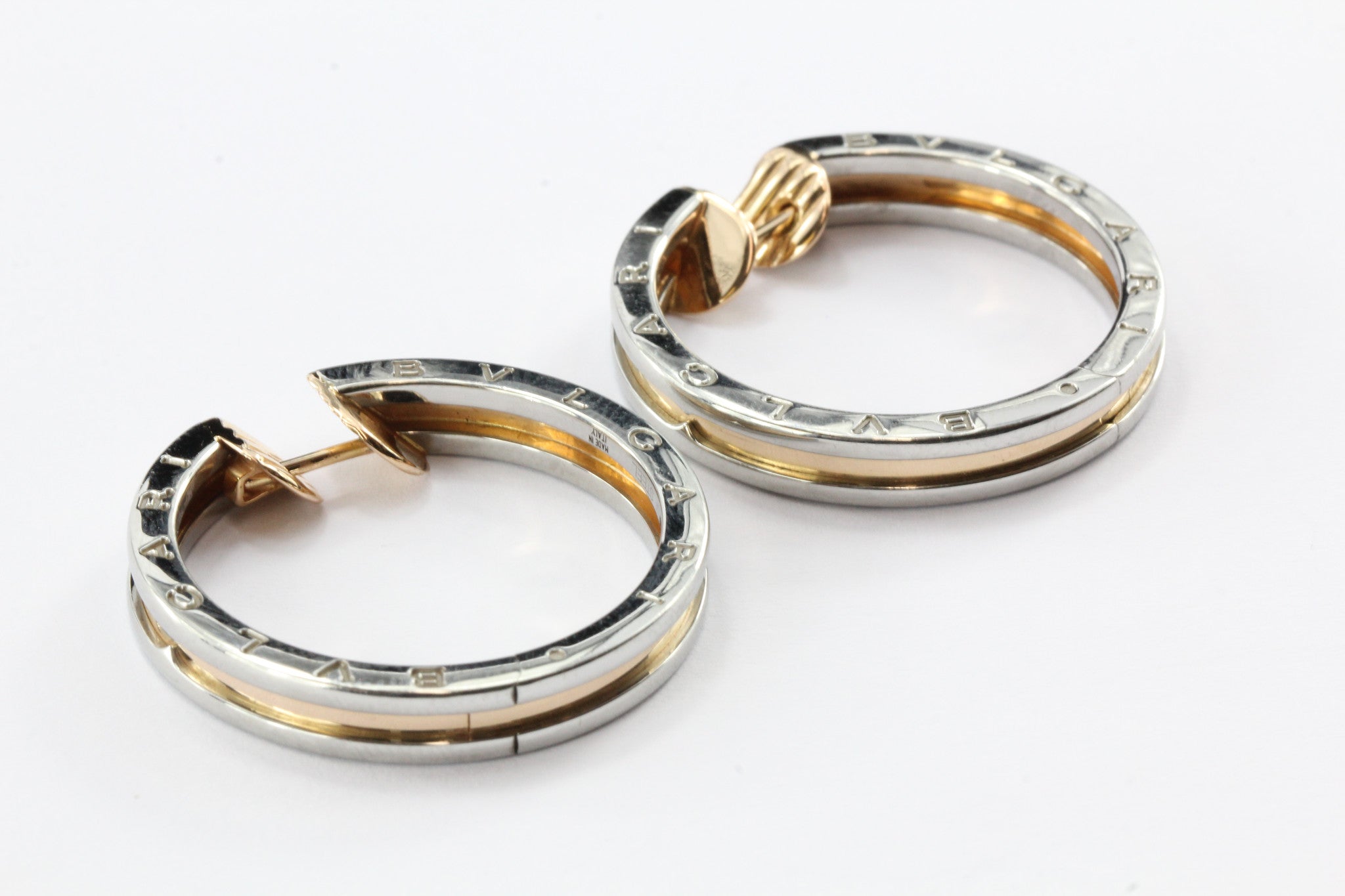 Bulgari B Zero 18K Pink Gold & Steel Hoop Earrings - Queen May