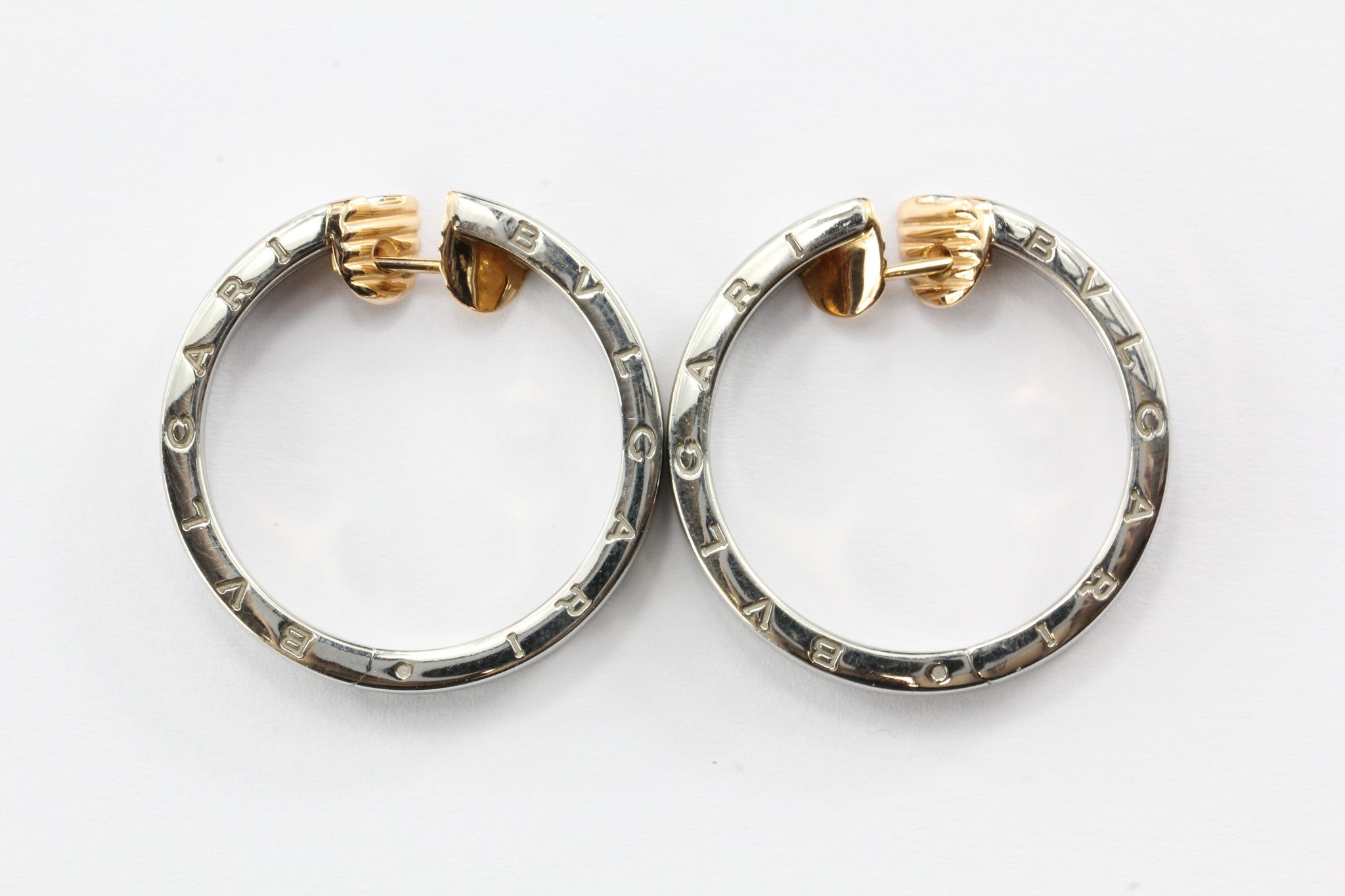 Bulgari B Zero 18K Pink Gold & Steel Hoop Earrings - Queen May