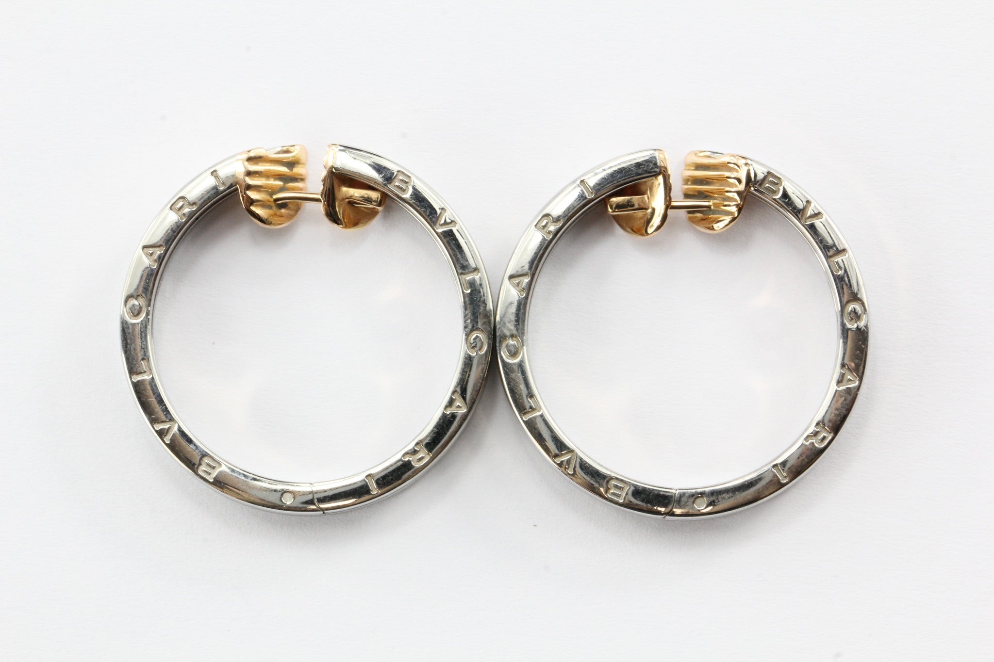 Bulgari B Zero 18K Pink Gold & Steel Hoop Earrings - Queen May