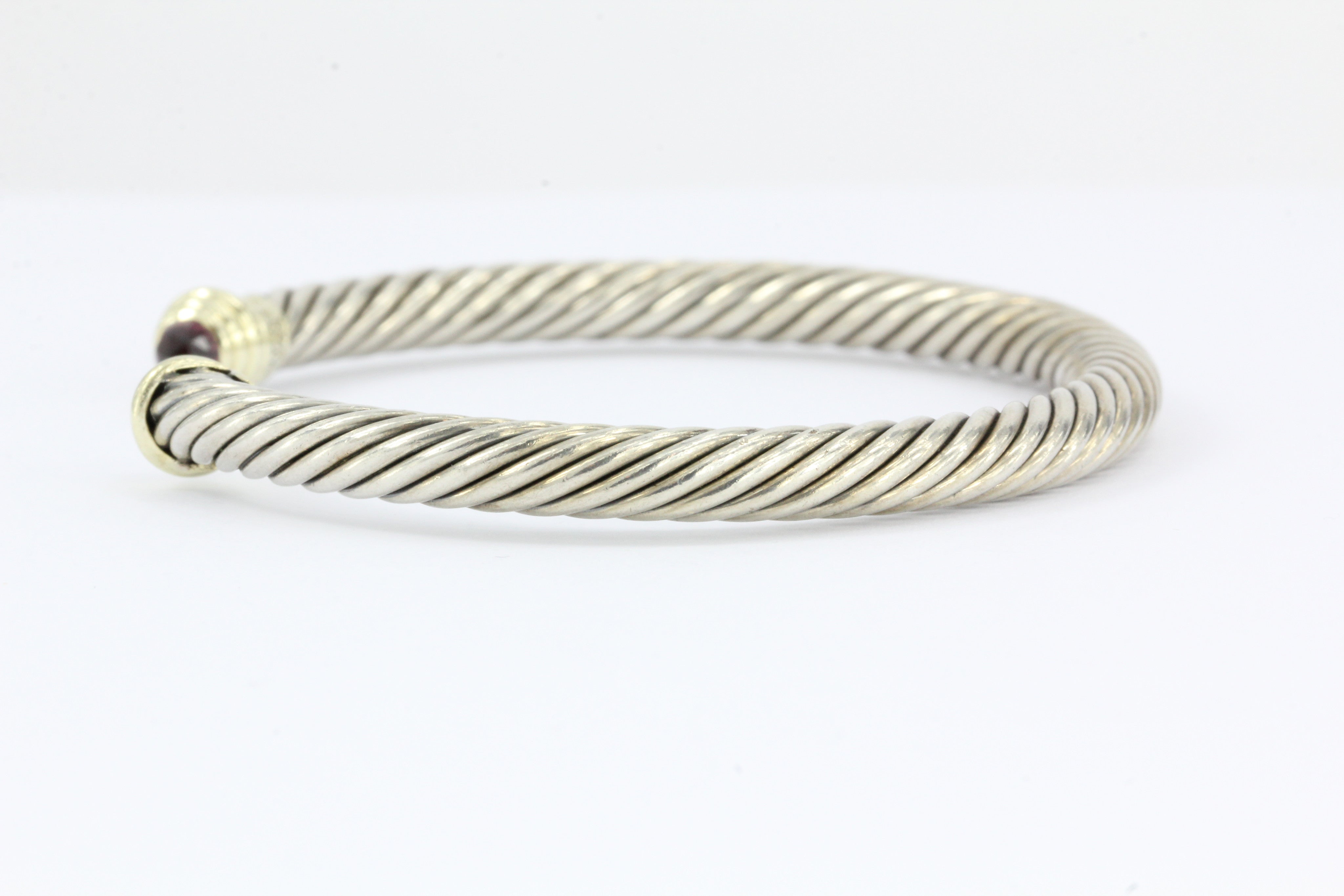 David Yurman Sterling Silver & 14K Gold Rhodolite Garnet Cable Cuff 5mm - Queen May