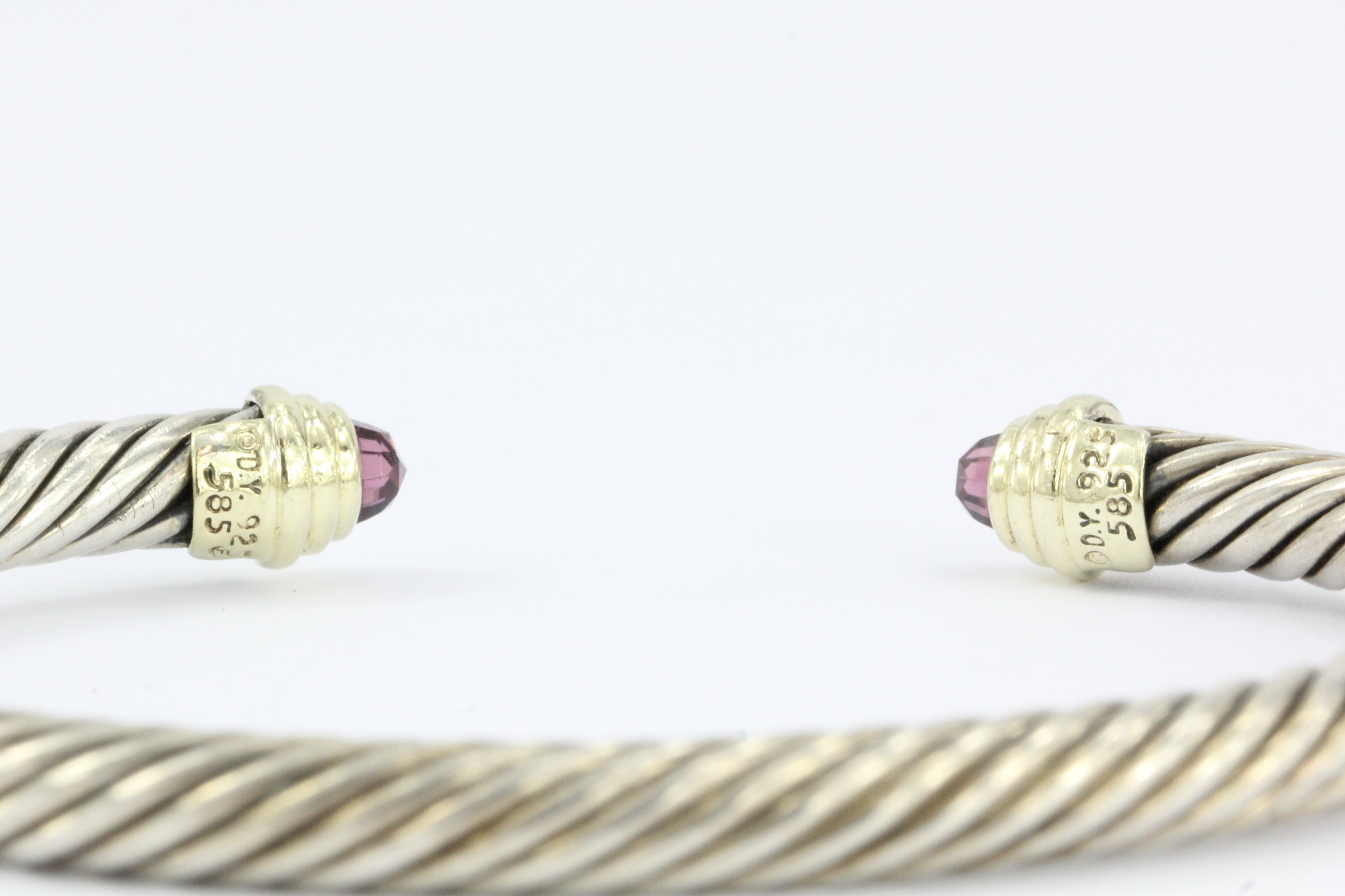 David Yurman Sterling Silver & 14K Gold Rhodolite Garnet Cable Cuff 5mm - Queen May