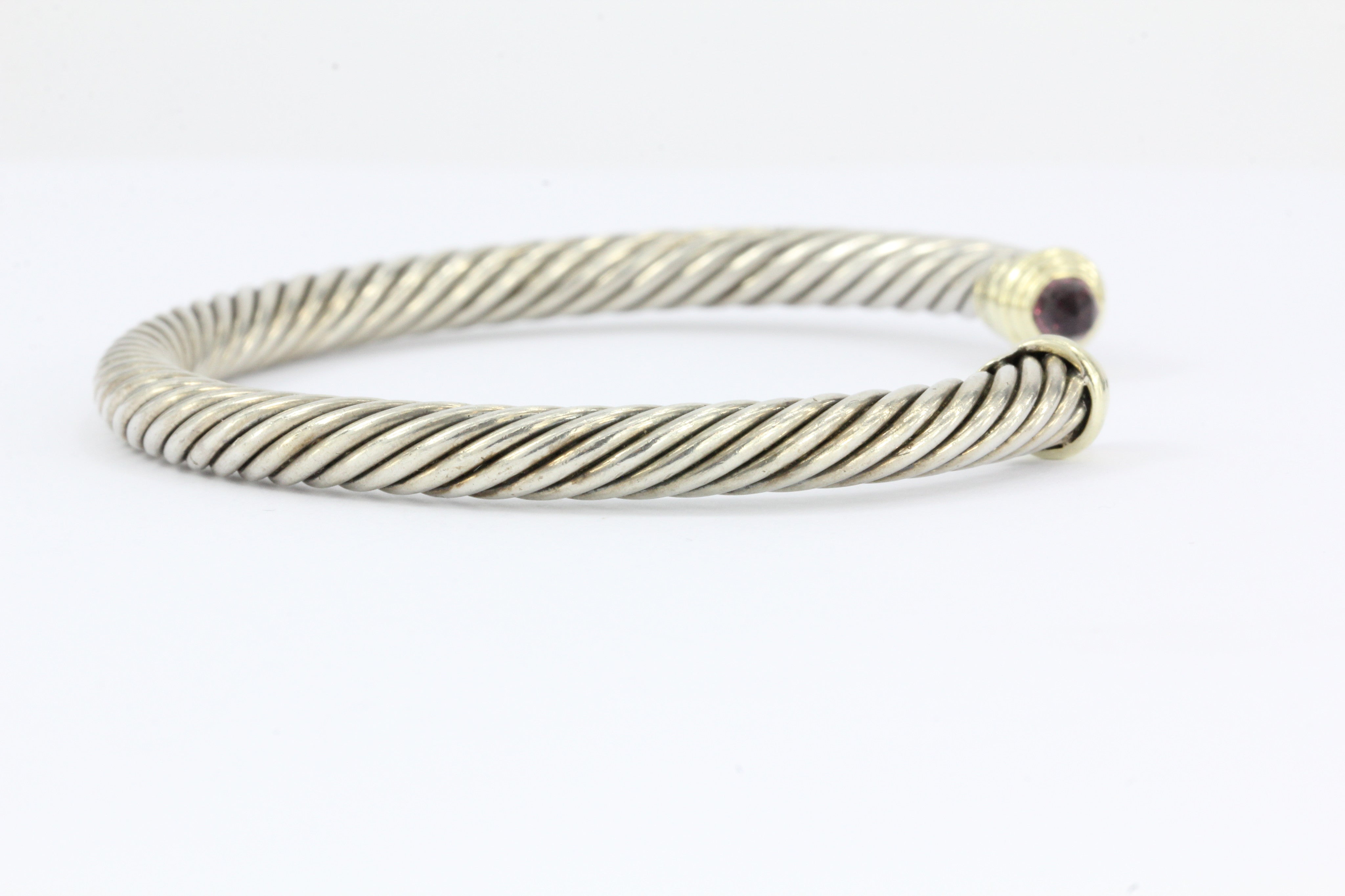 David Yurman Sterling Silver & 14K Gold Rhodolite Garnet Cable Cuff 5mm - Queen May
