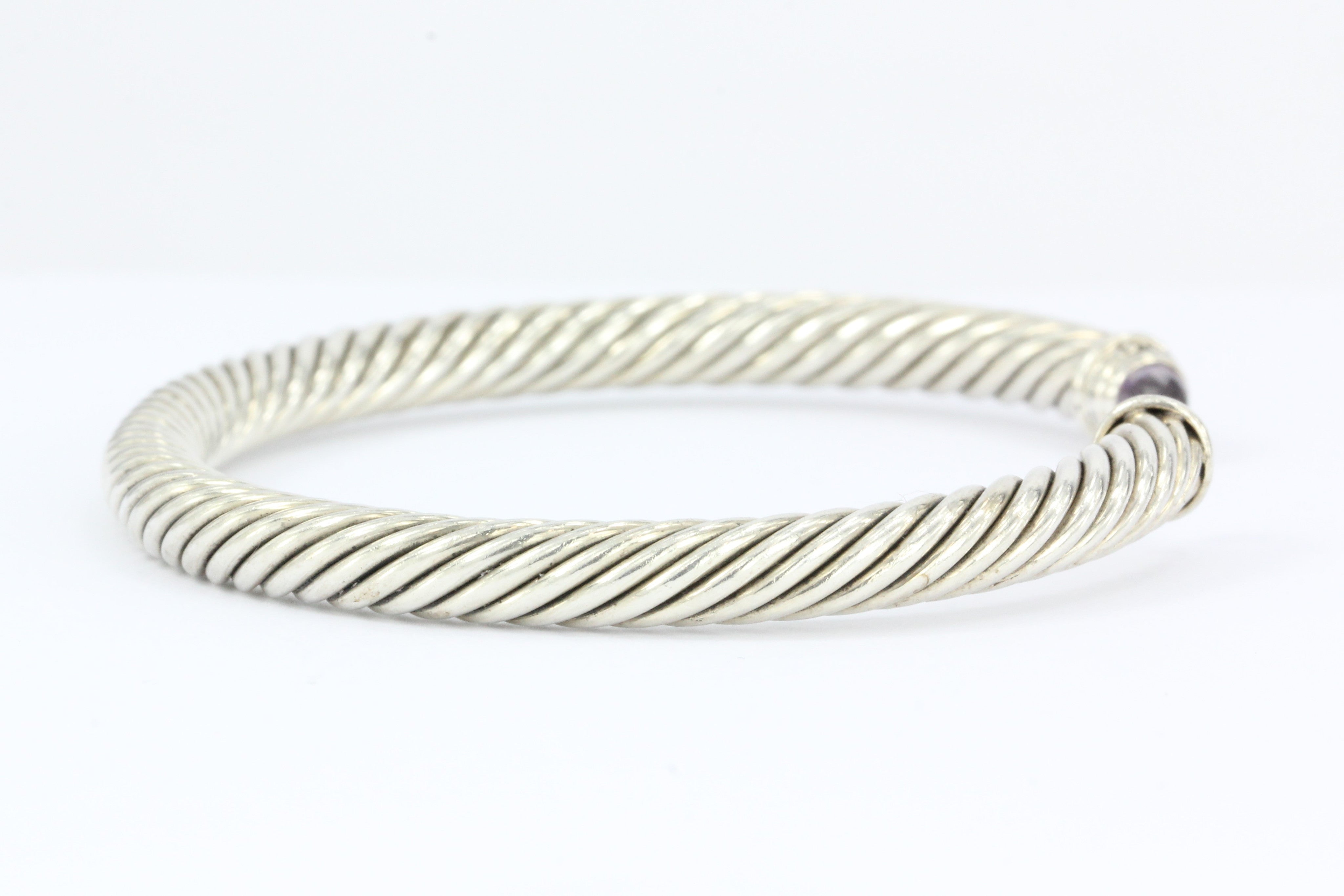David Yurman Sterling Silver Amethyst & Diamond 5mm Cable Cuff Bracelet - Queen May
