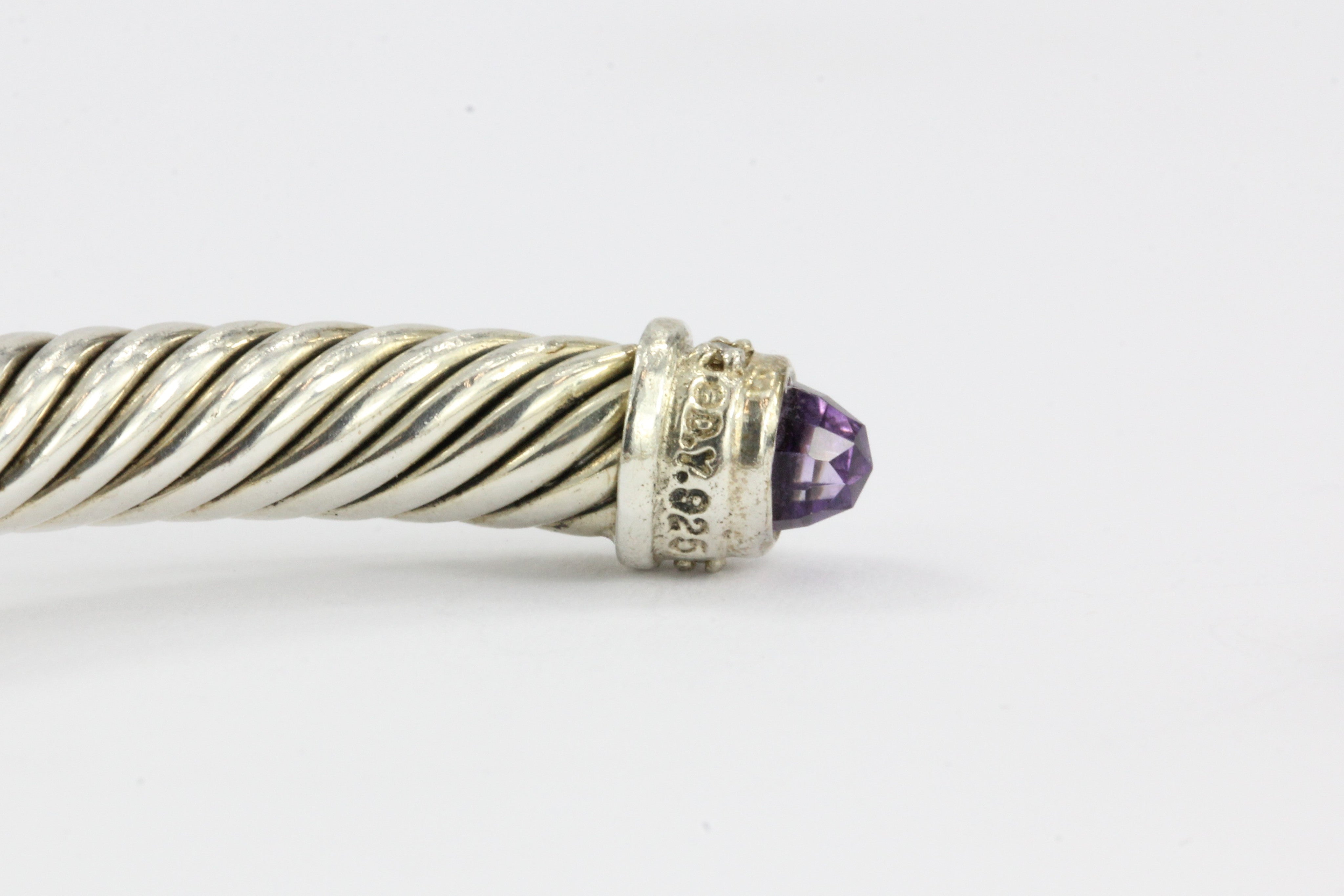 David Yurman Sterling Silver Amethyst & Diamond 5mm Cable Cuff Bracelet - Queen May