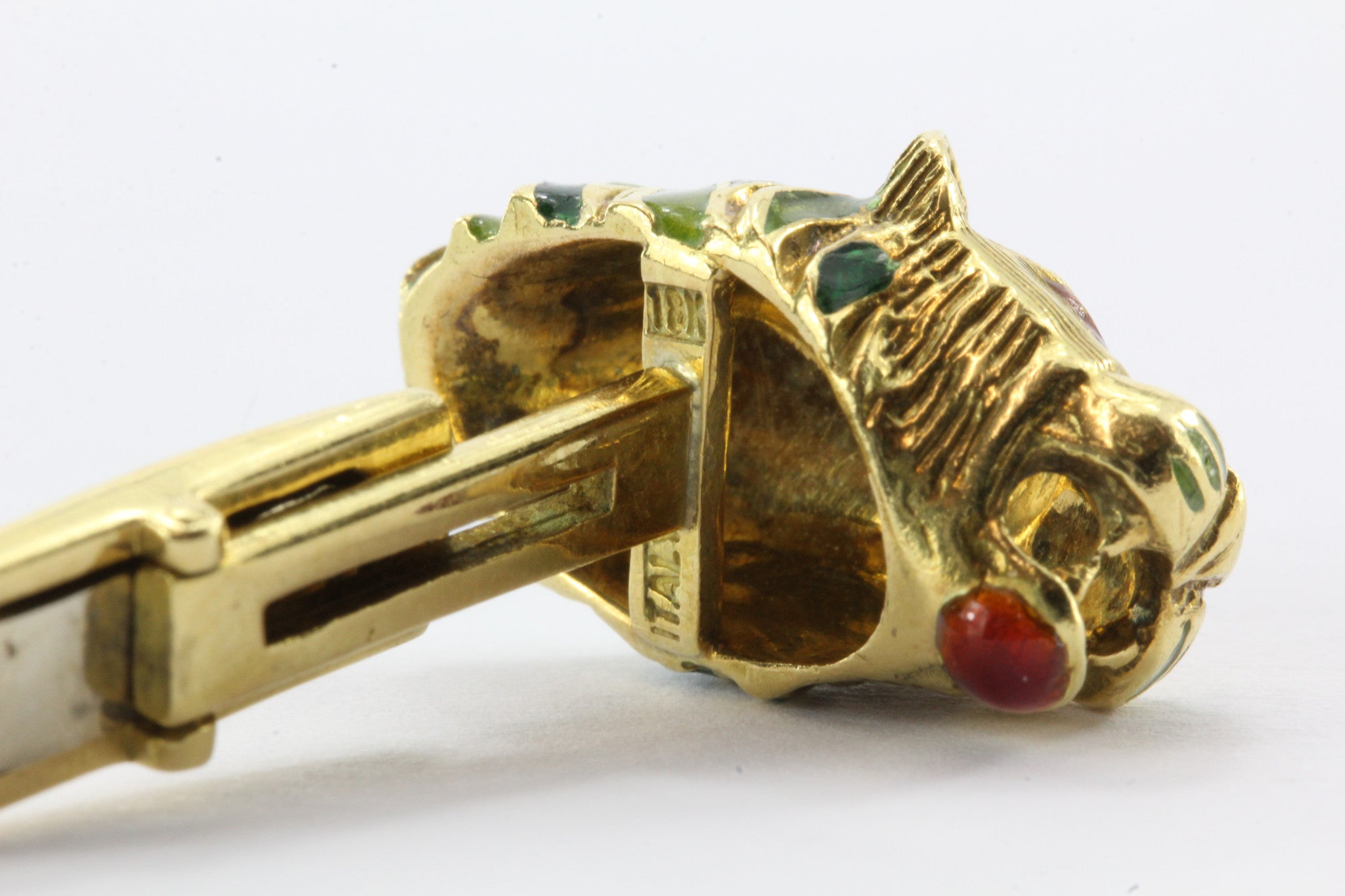 Vintage 18K Gold Enamel & Diamond Lion Head Cufflinks - Queen May