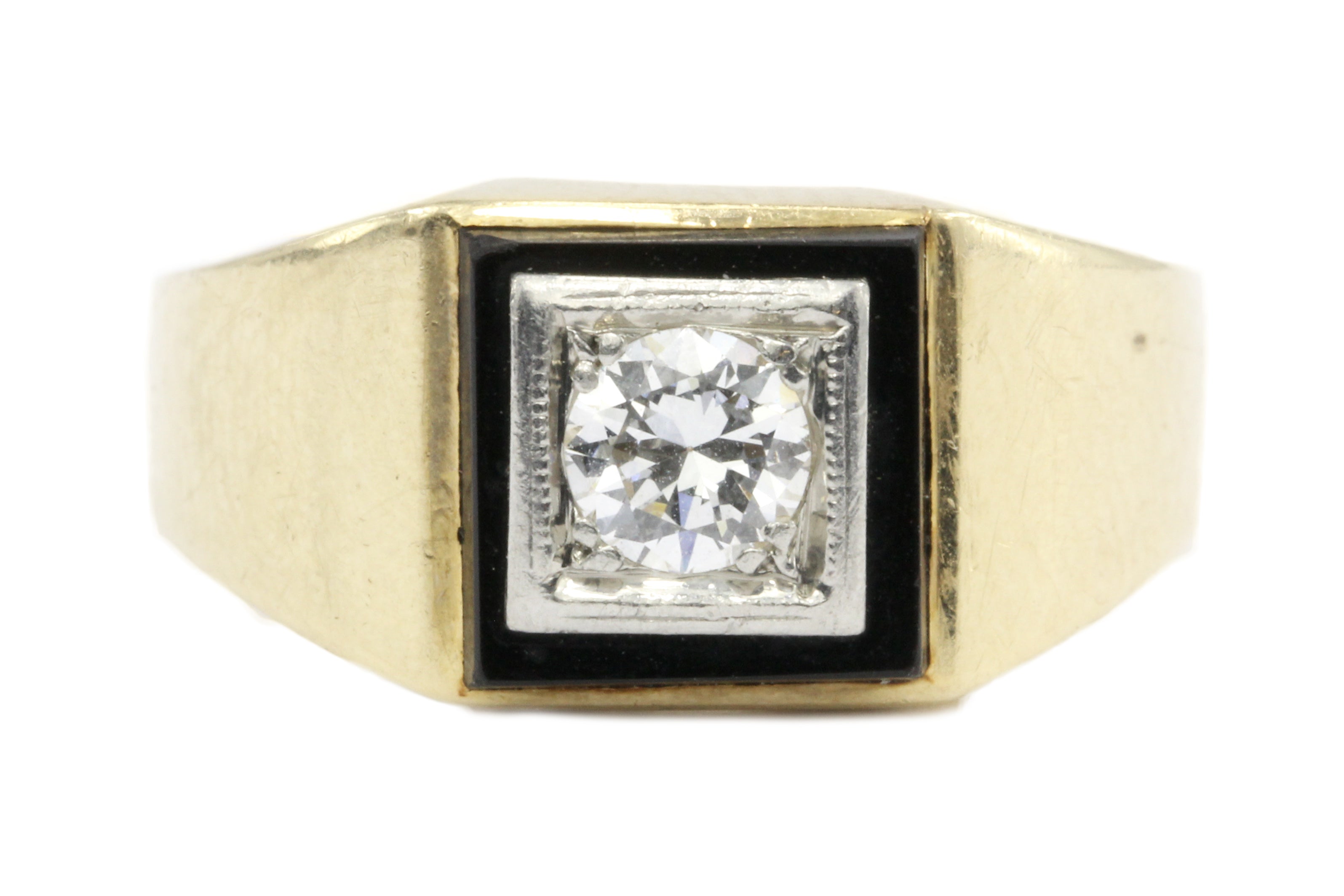 Retro 14K Gold & Transition Diamond & Onyx Ring by Rosenthal & Kaplan c.1930's - Queen May