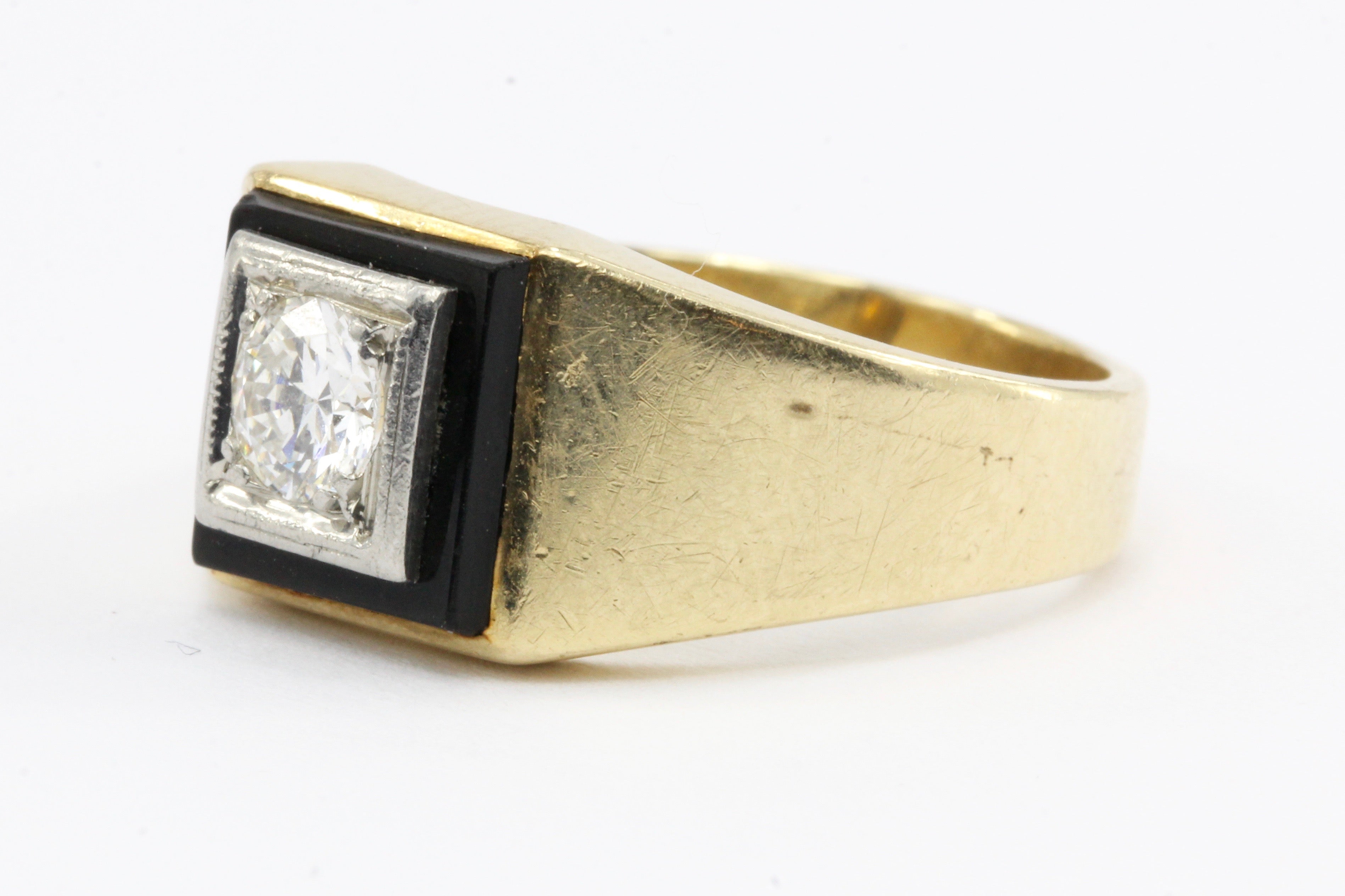 Retro 14K Gold & Transition Diamond & Onyx Ring by Rosenthal & Kaplan c.1930's - Queen May